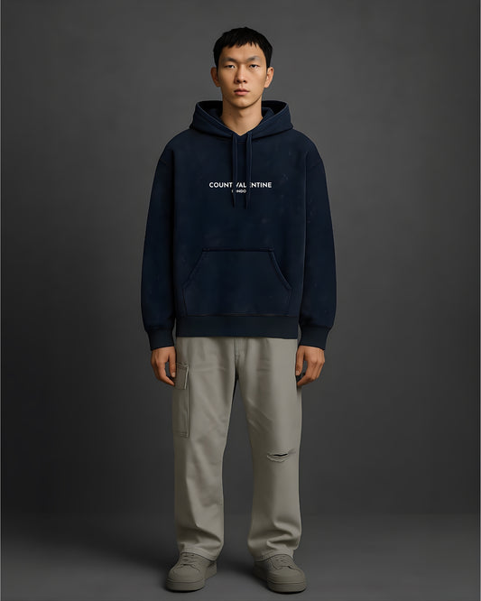 NAVY BLUE ACID WASHED HOODIE