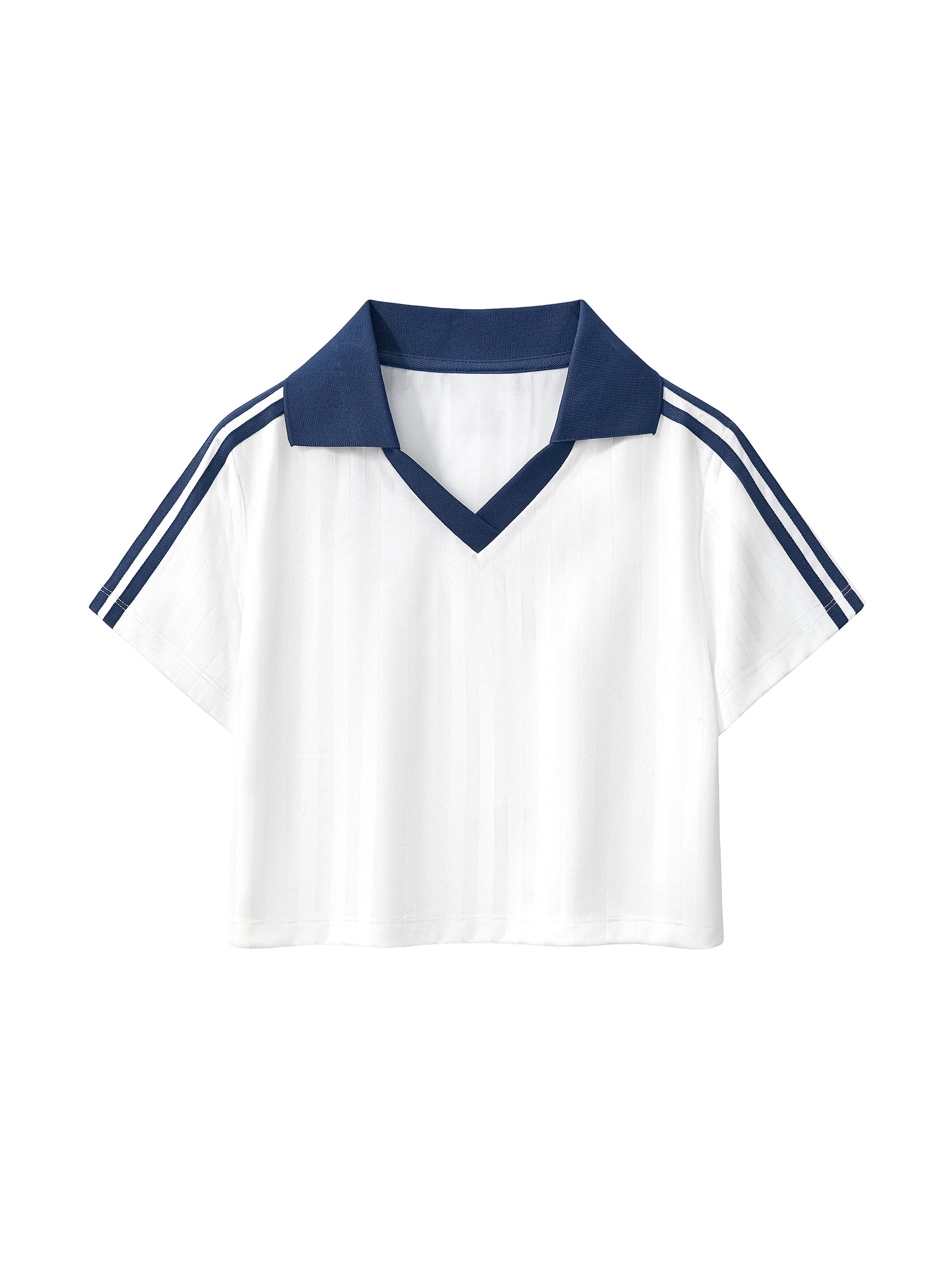 Contrast Collar Striped Cropped Jersey