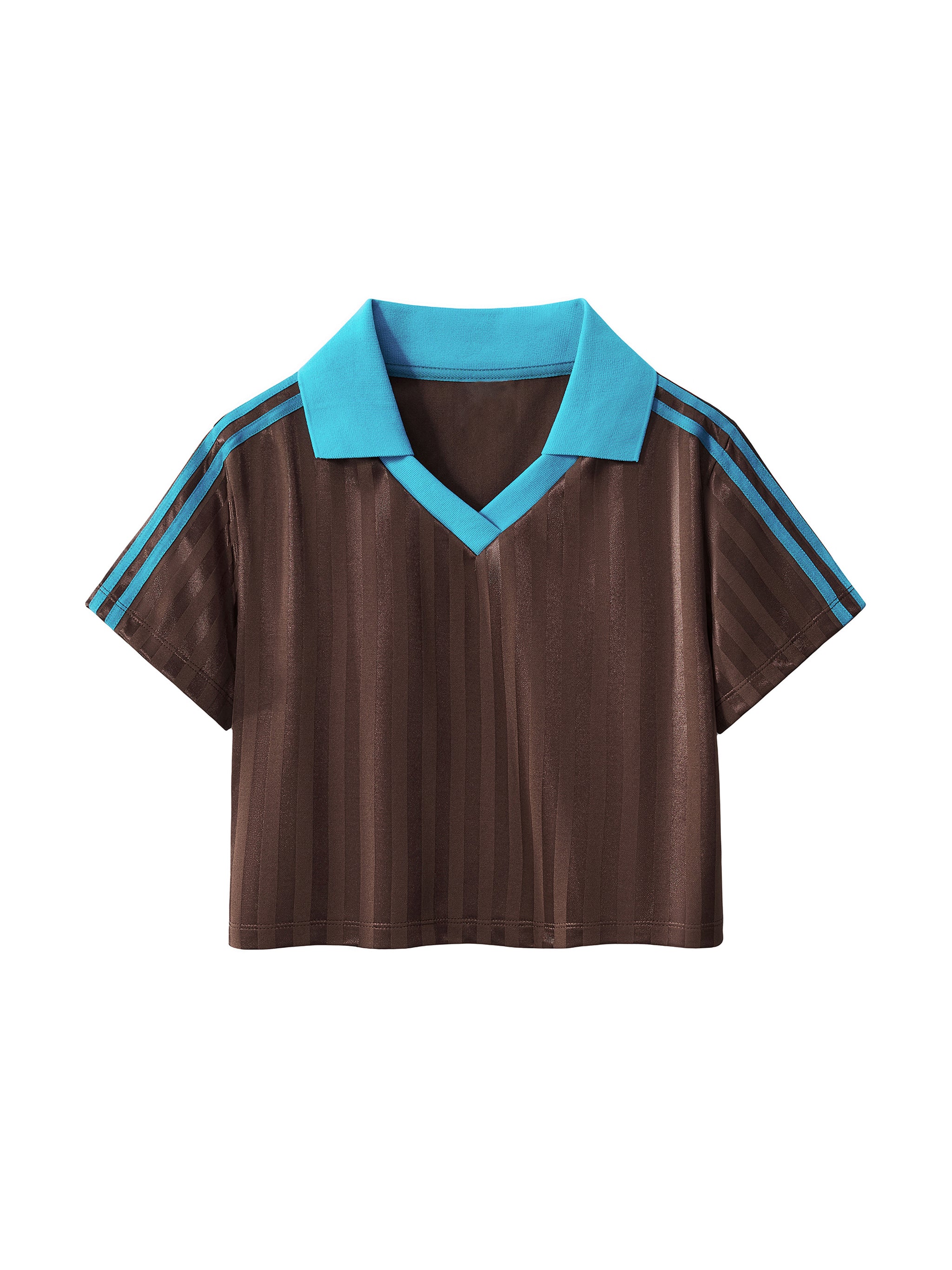 Contrast Collar Striped Cropped Jersey