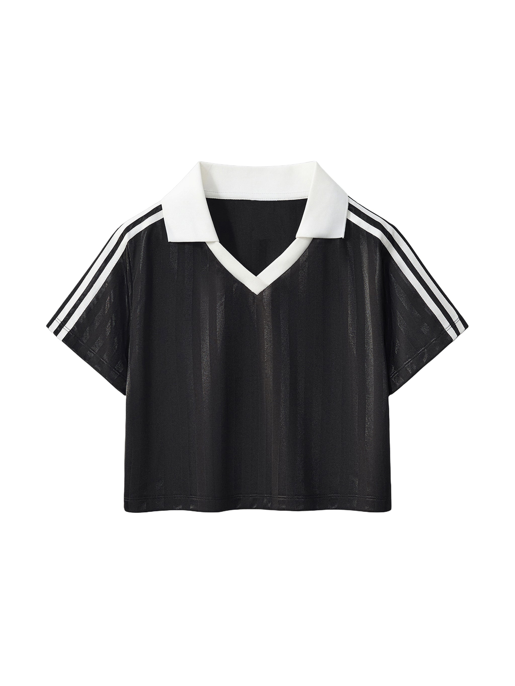 Contrast Collar Striped Cropped Jersey