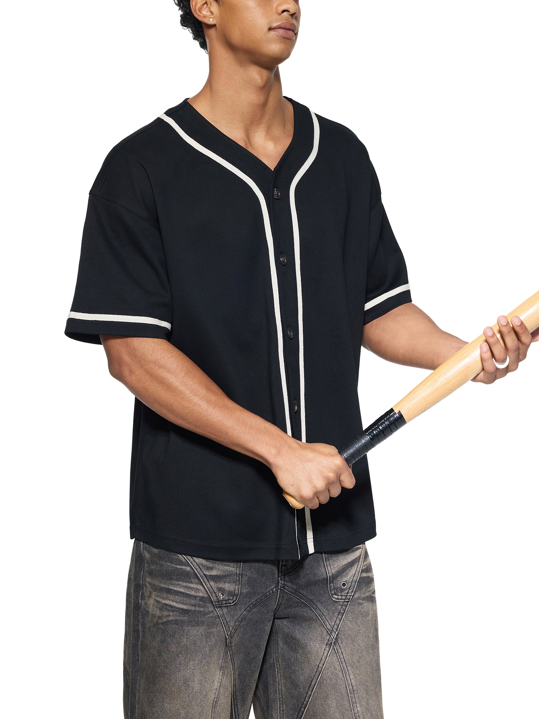 Contrast Piped Button-Up Jersey