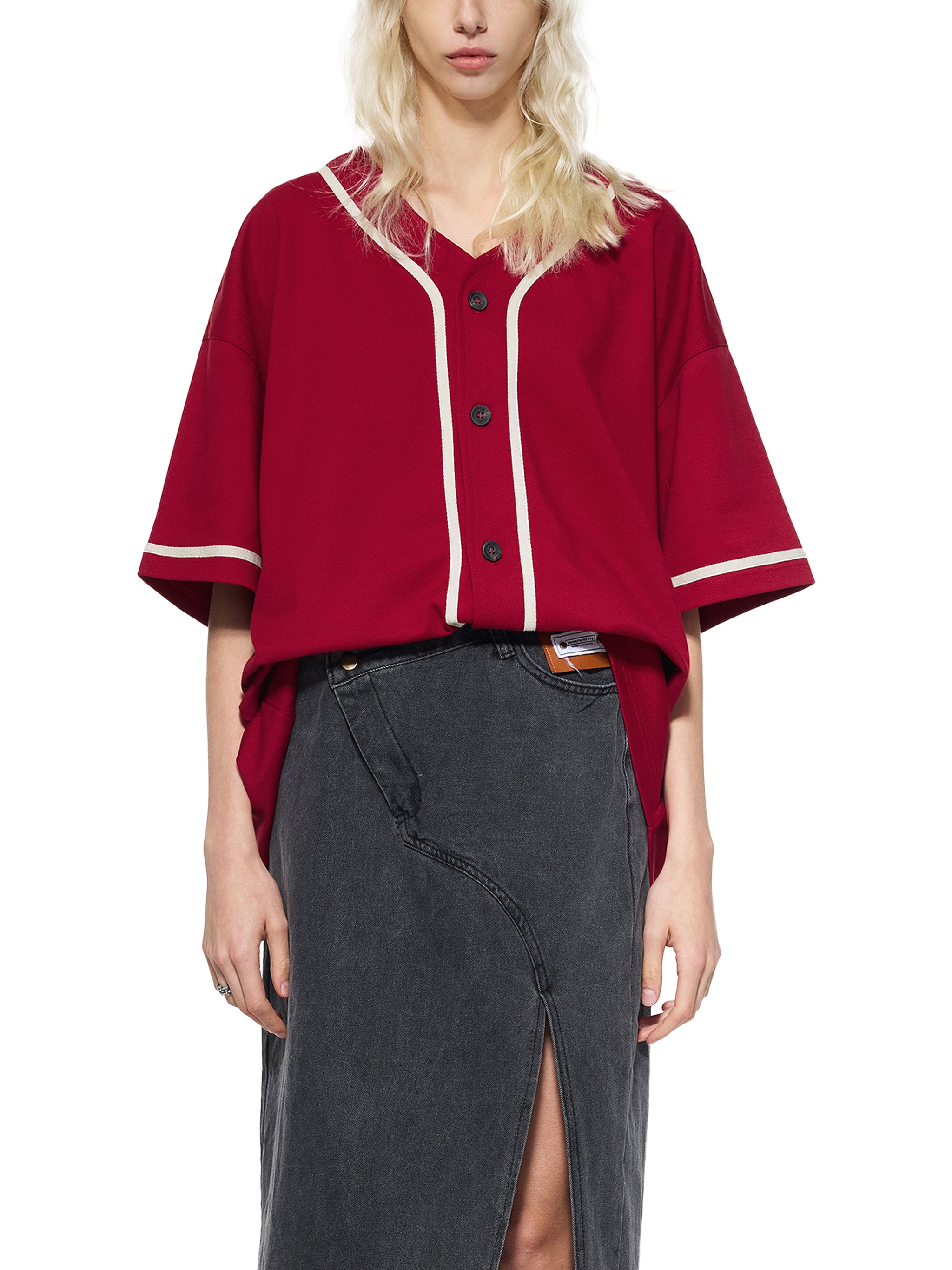 Contrast Piped Button-Up Jersey