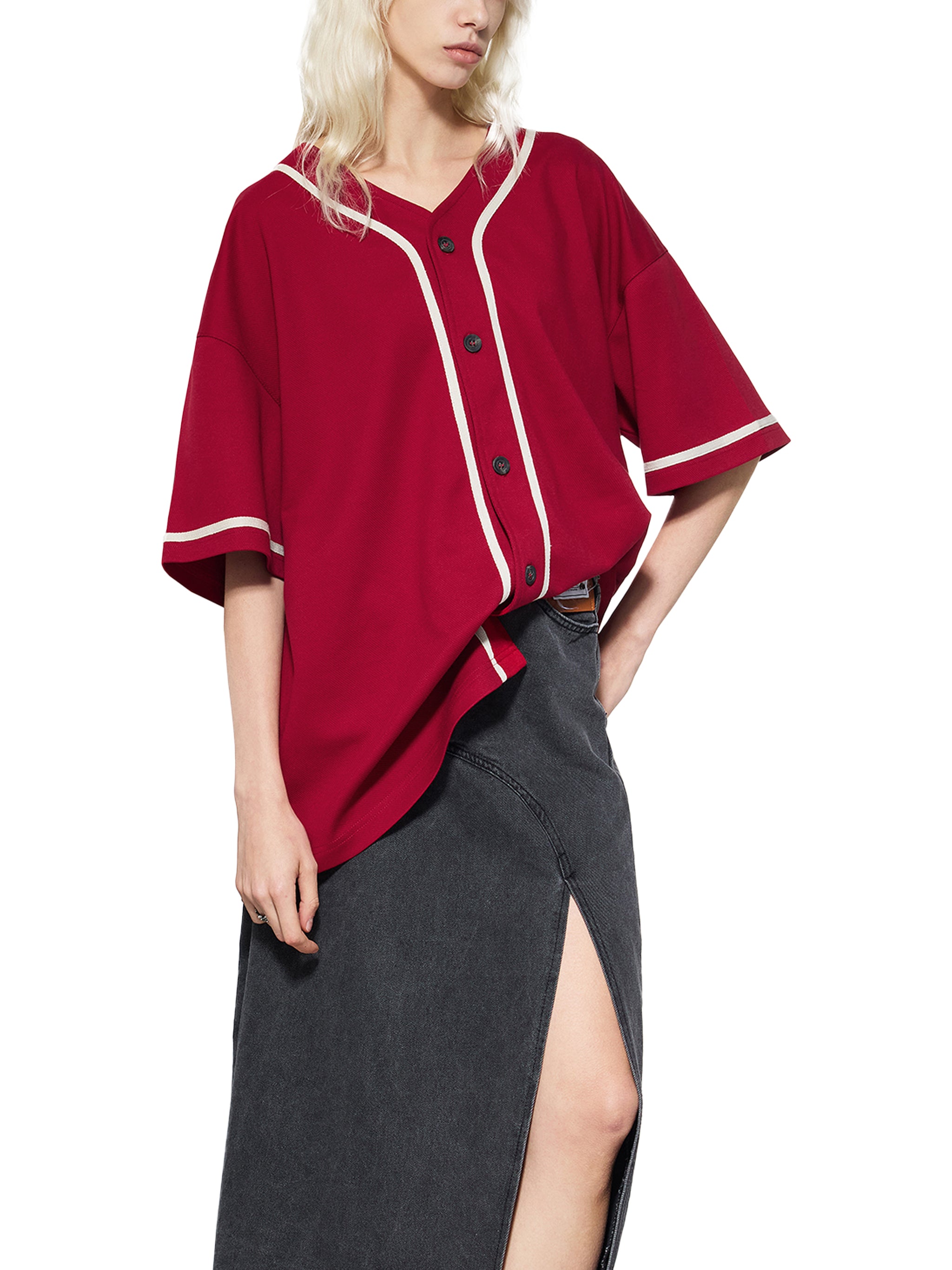 Contrast Piped Button-Up Jersey