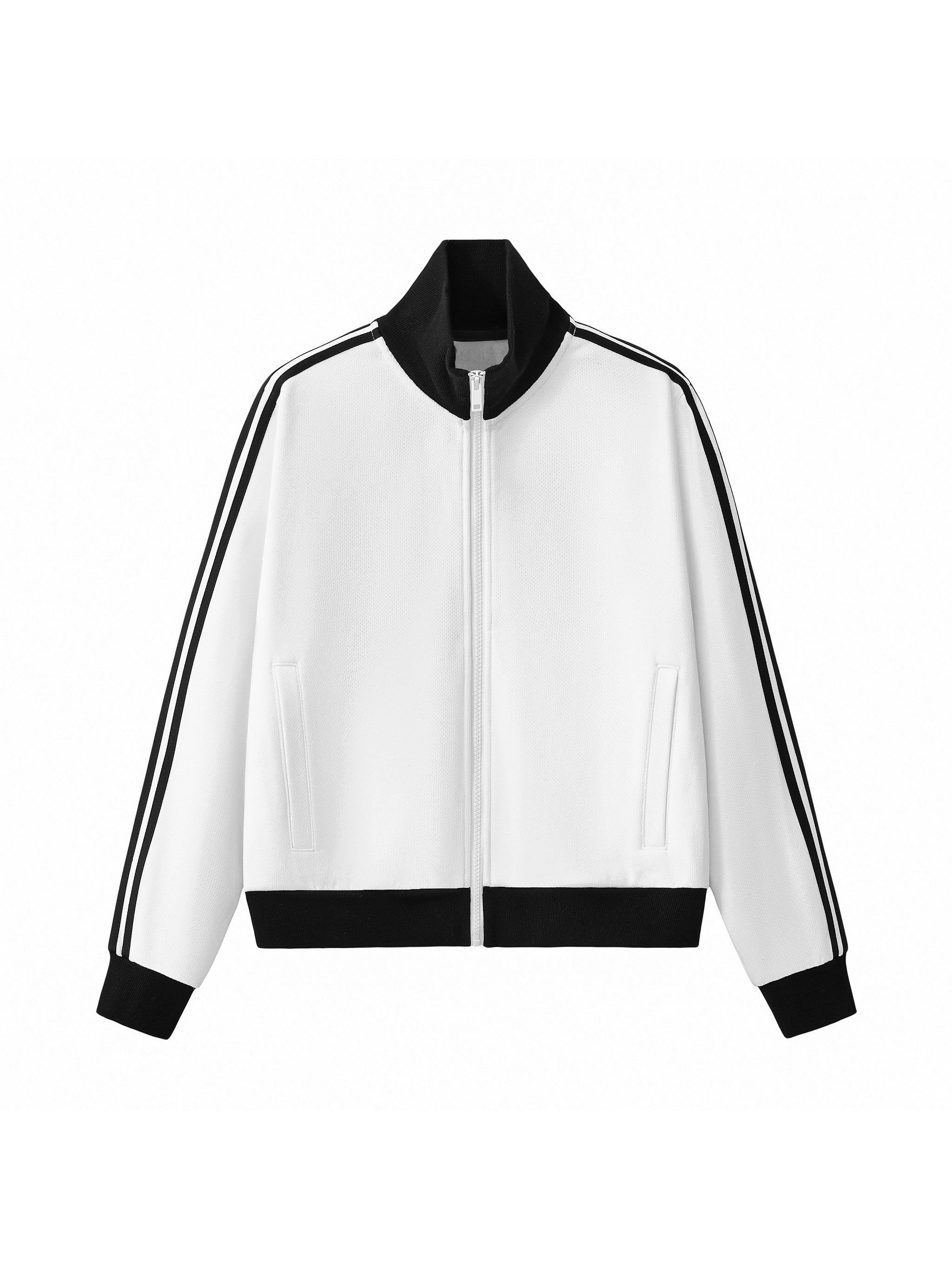 Contrast Side Stripe Fleece Cropped Track Jacket