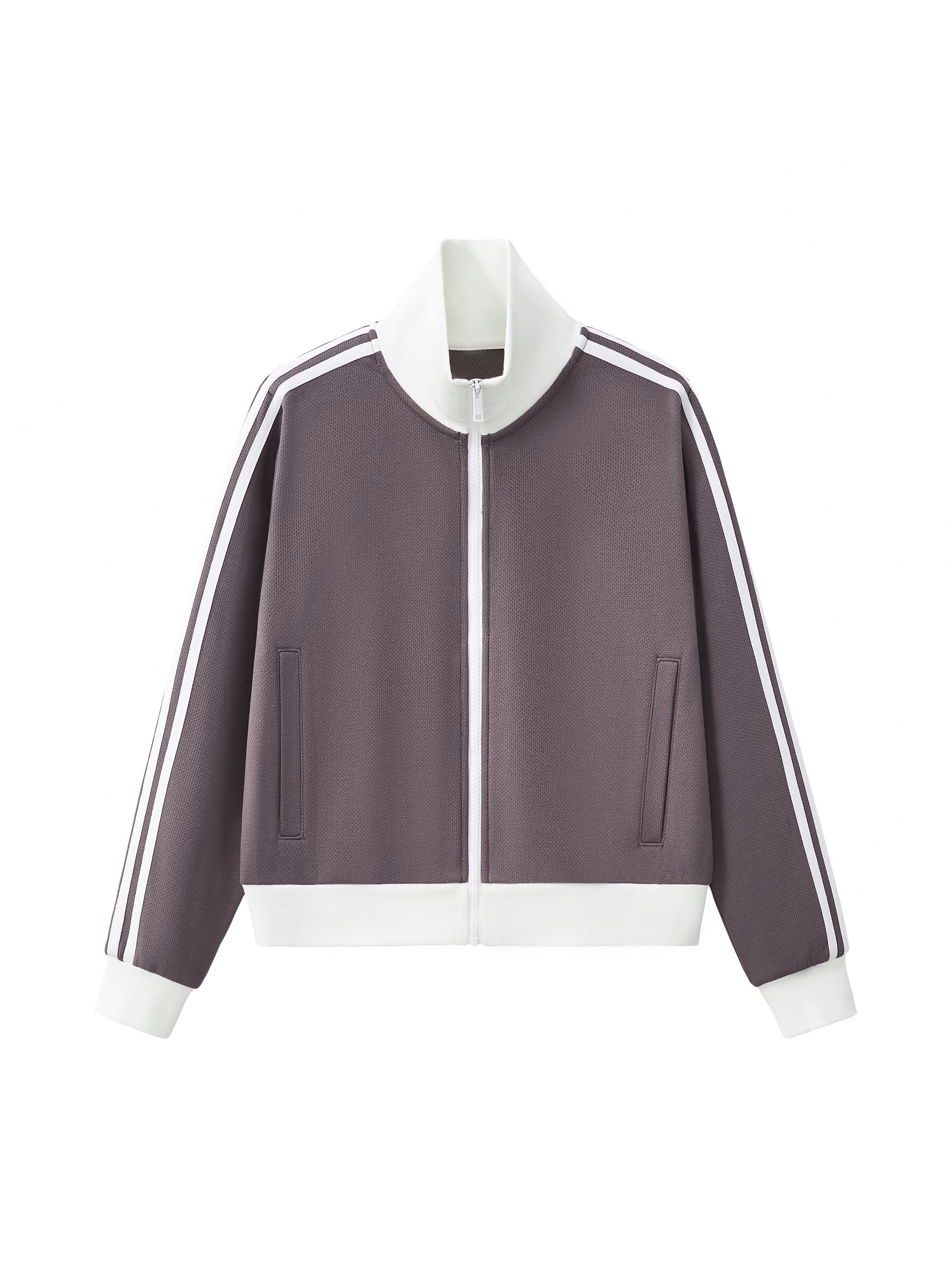 Contrast Side Stripe Fleece Cropped Track Jacket