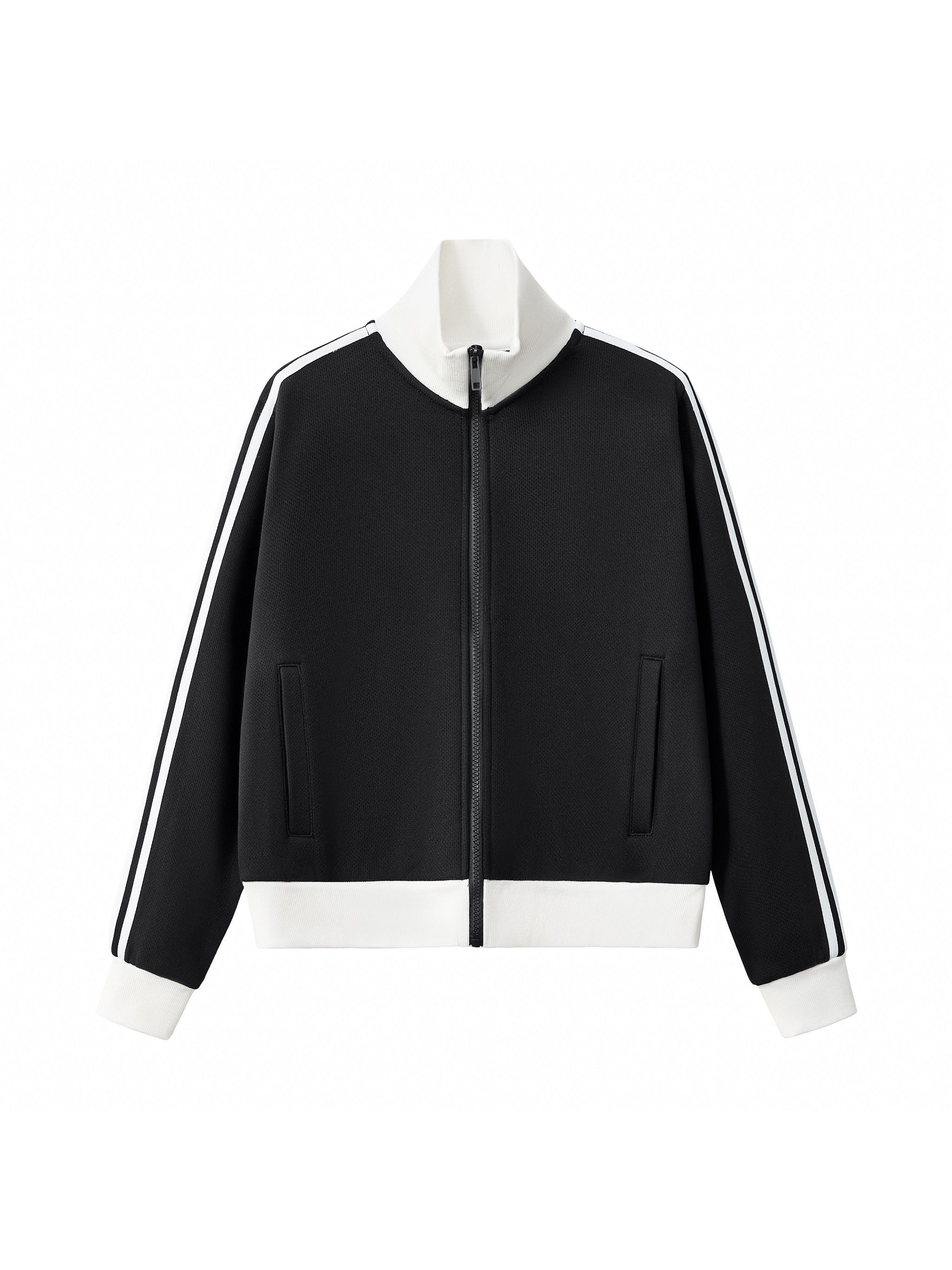 Contrast Side Stripe Fleece Cropped Track Jacket