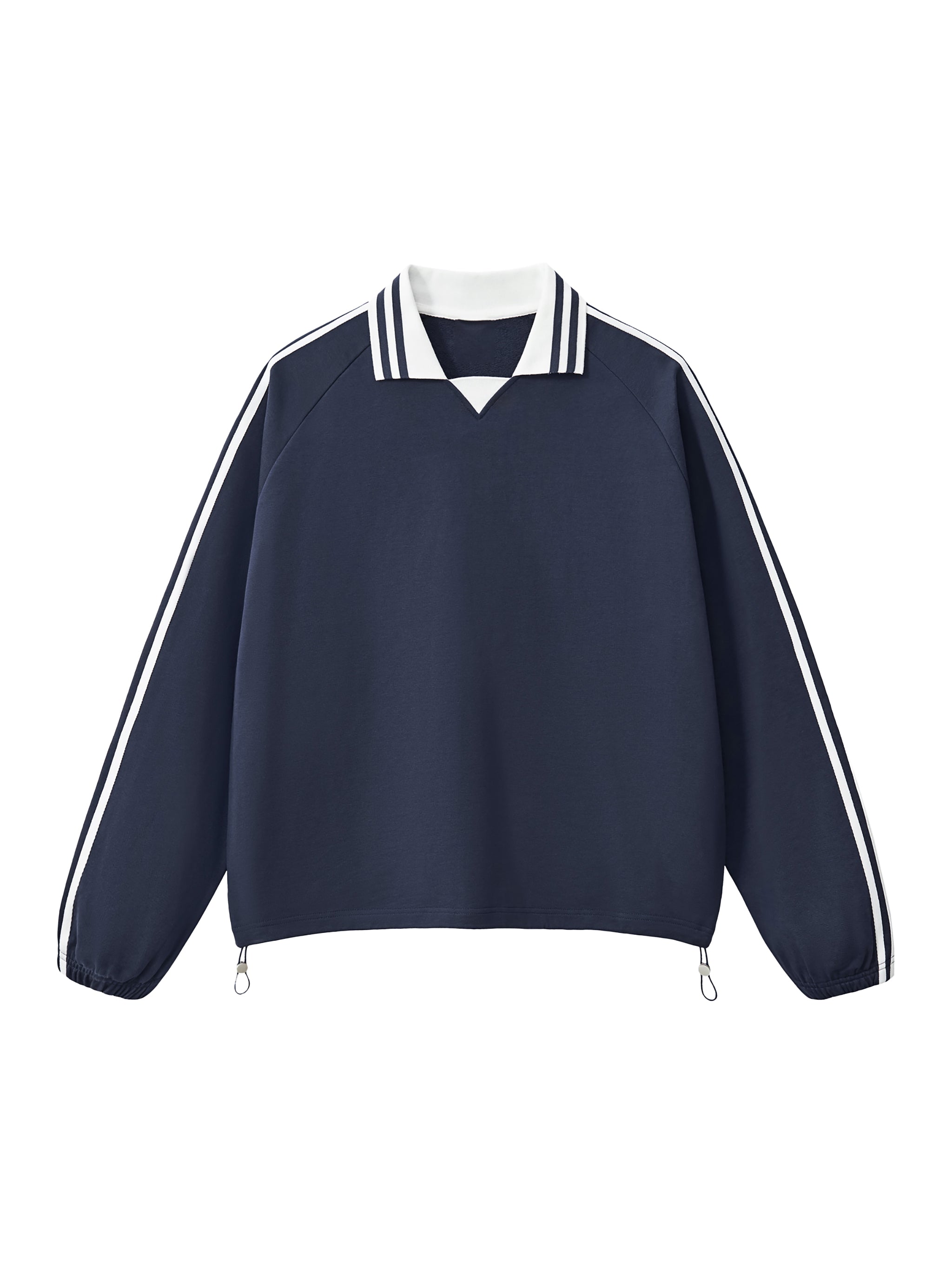 Contrast Striped Lapel Collar Sweatshirt