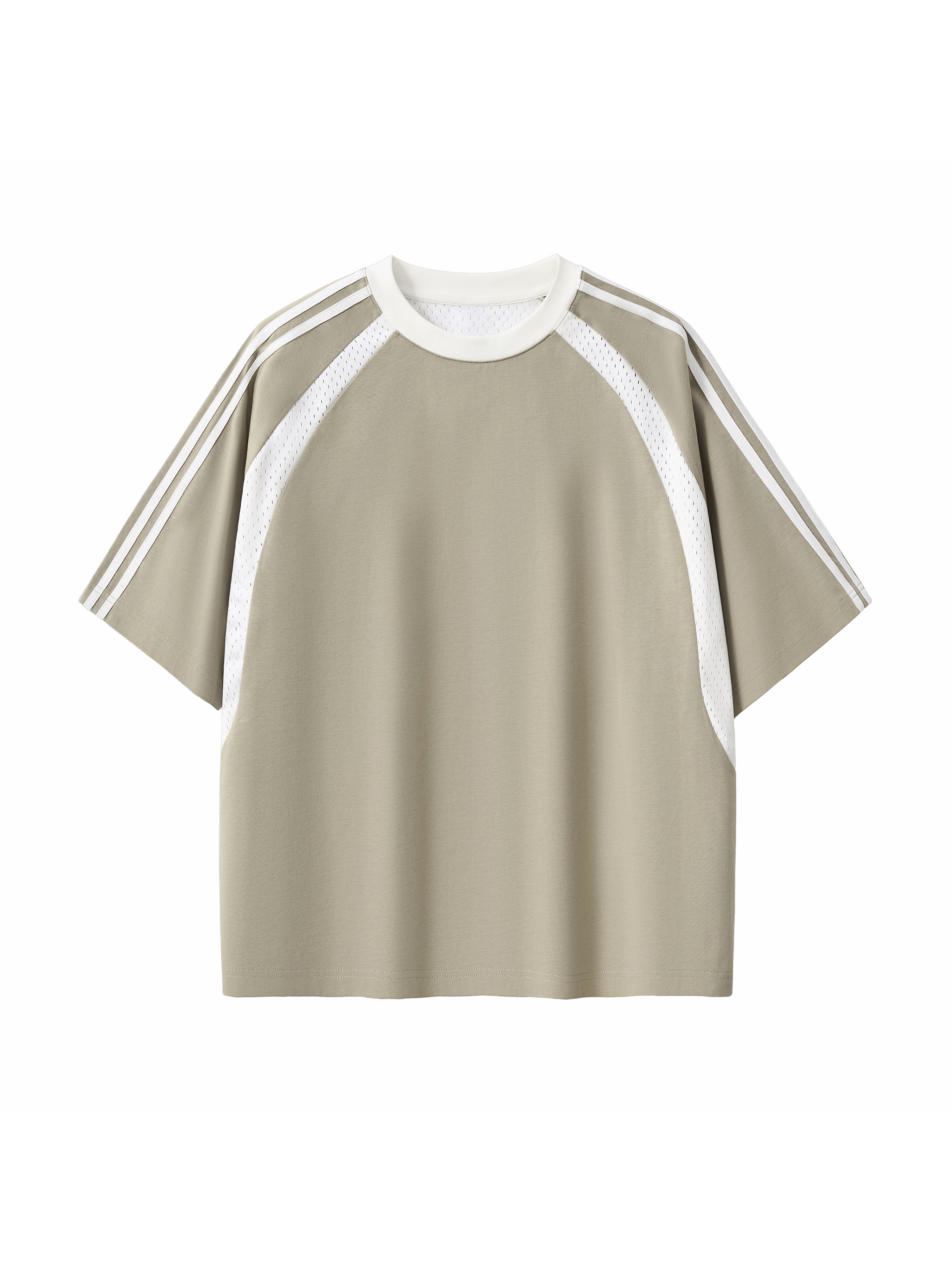 Contrast Stripes Panel Mesh T-shirt