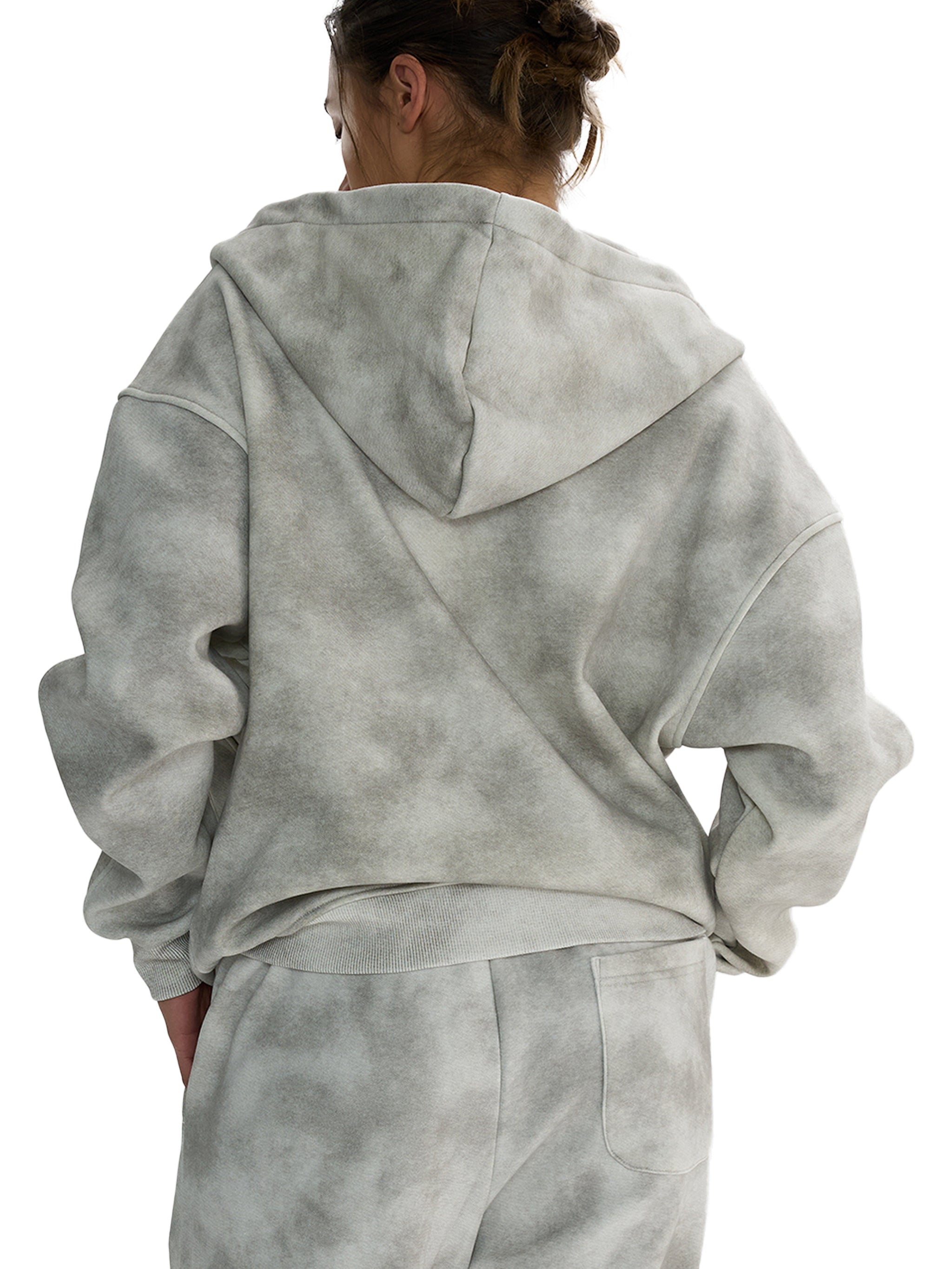 Dirty Washed Zip-Up Fleece Hoodie