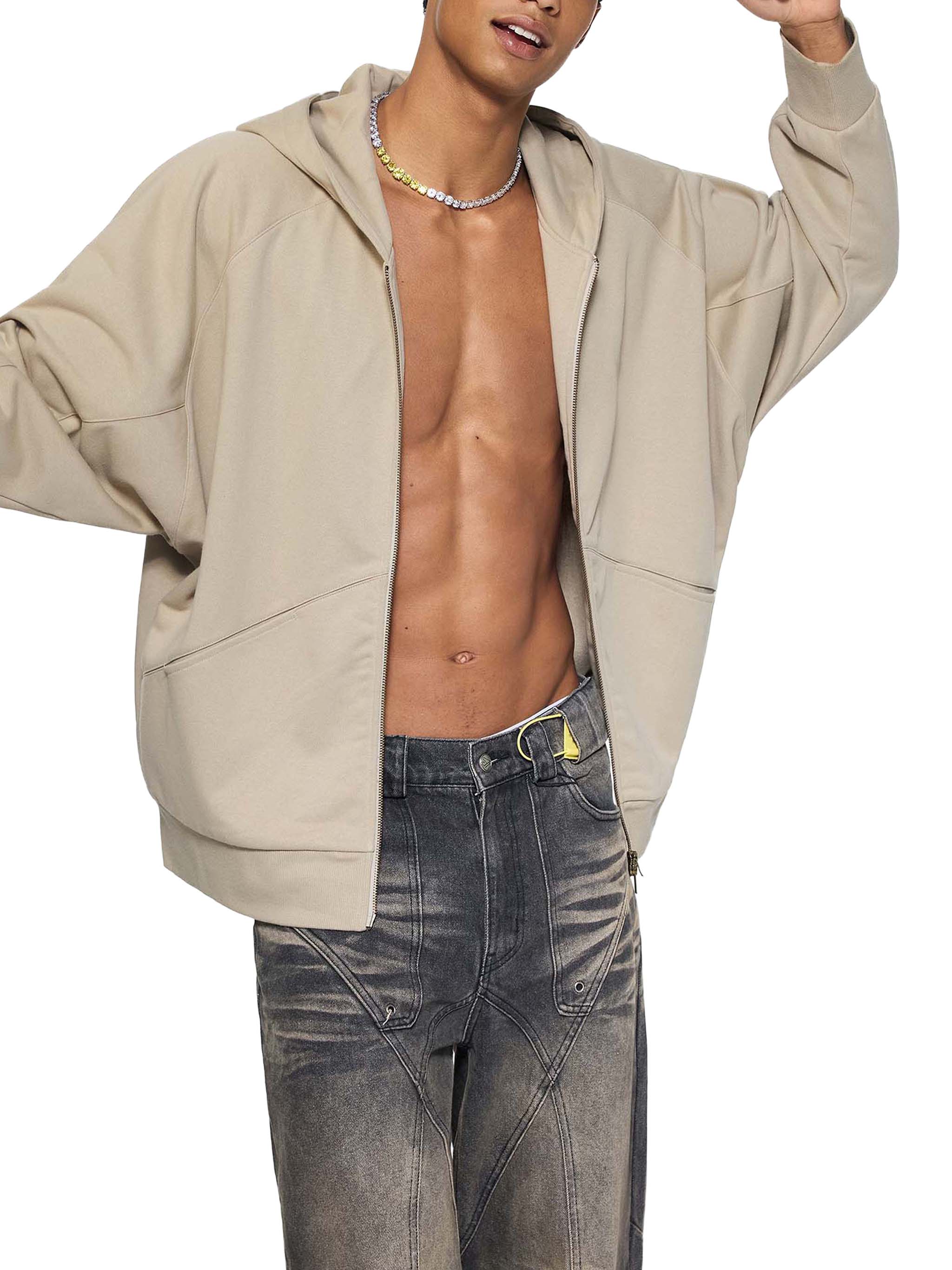 Dolman Sleeve Zip-Through Fleece Hoodie