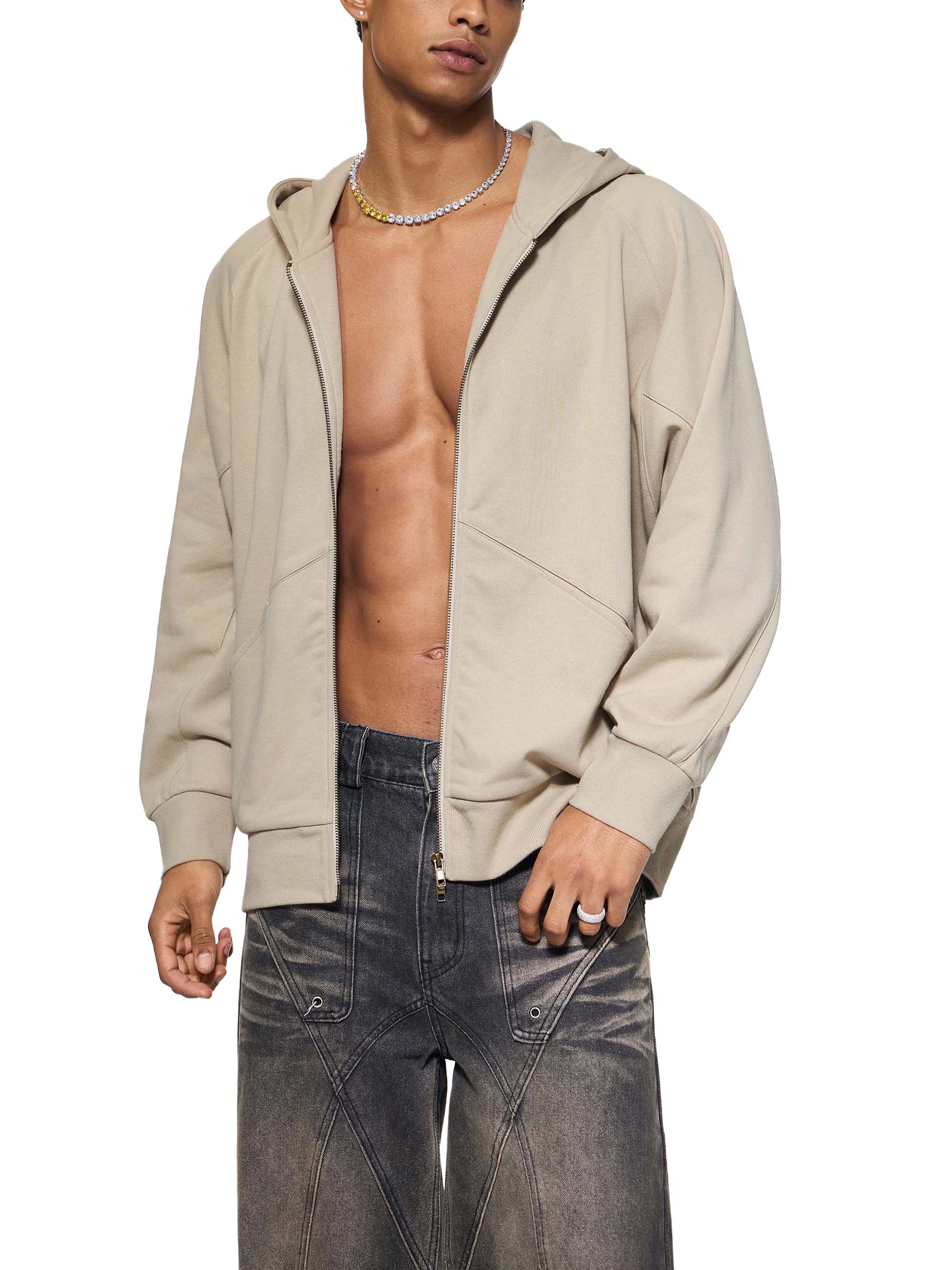 Dolman Sleeve Zip-Through Fleece Hoodie