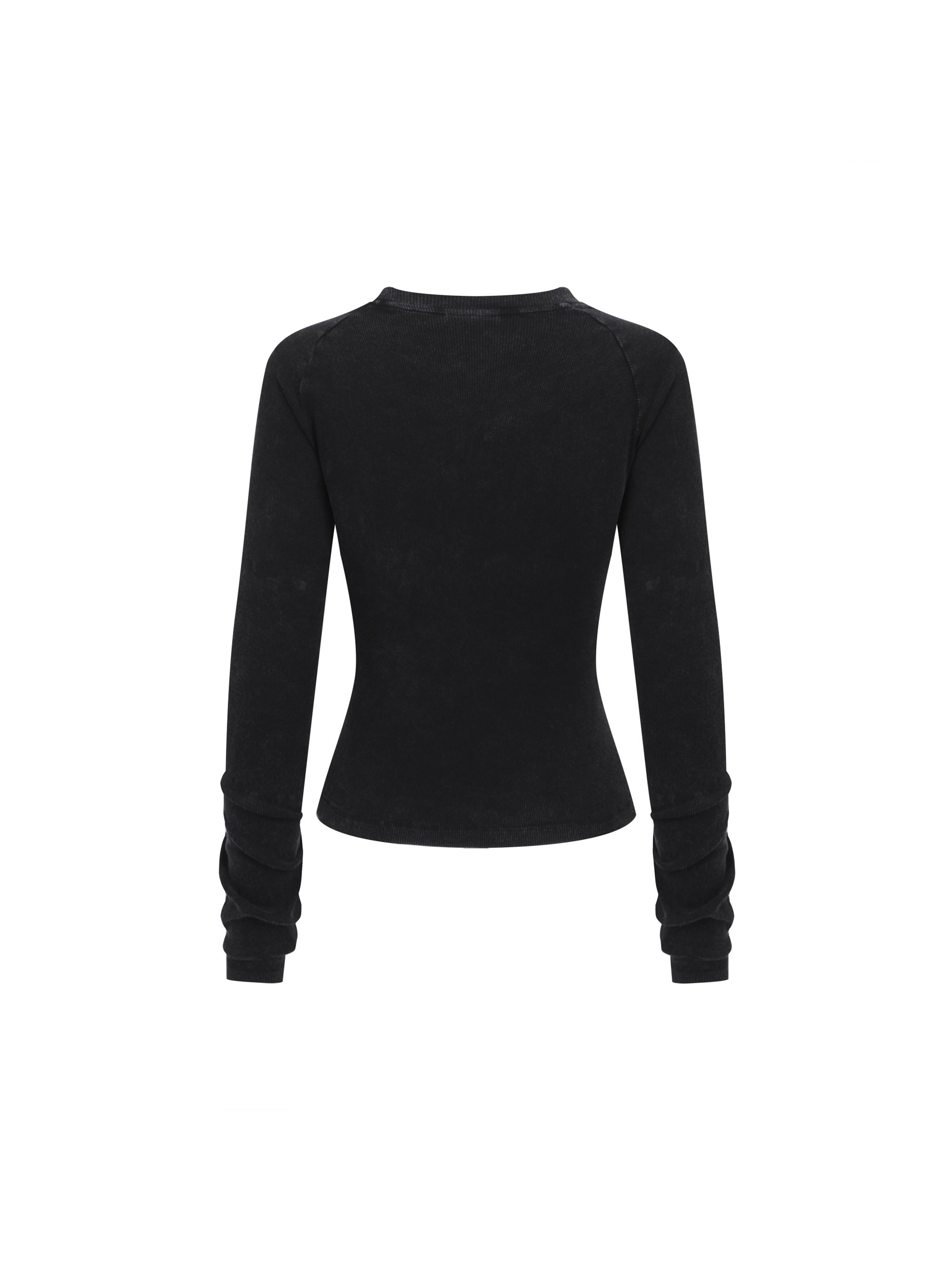 Dyed Washed Raglan Long Sleeve Slim T-Shirt