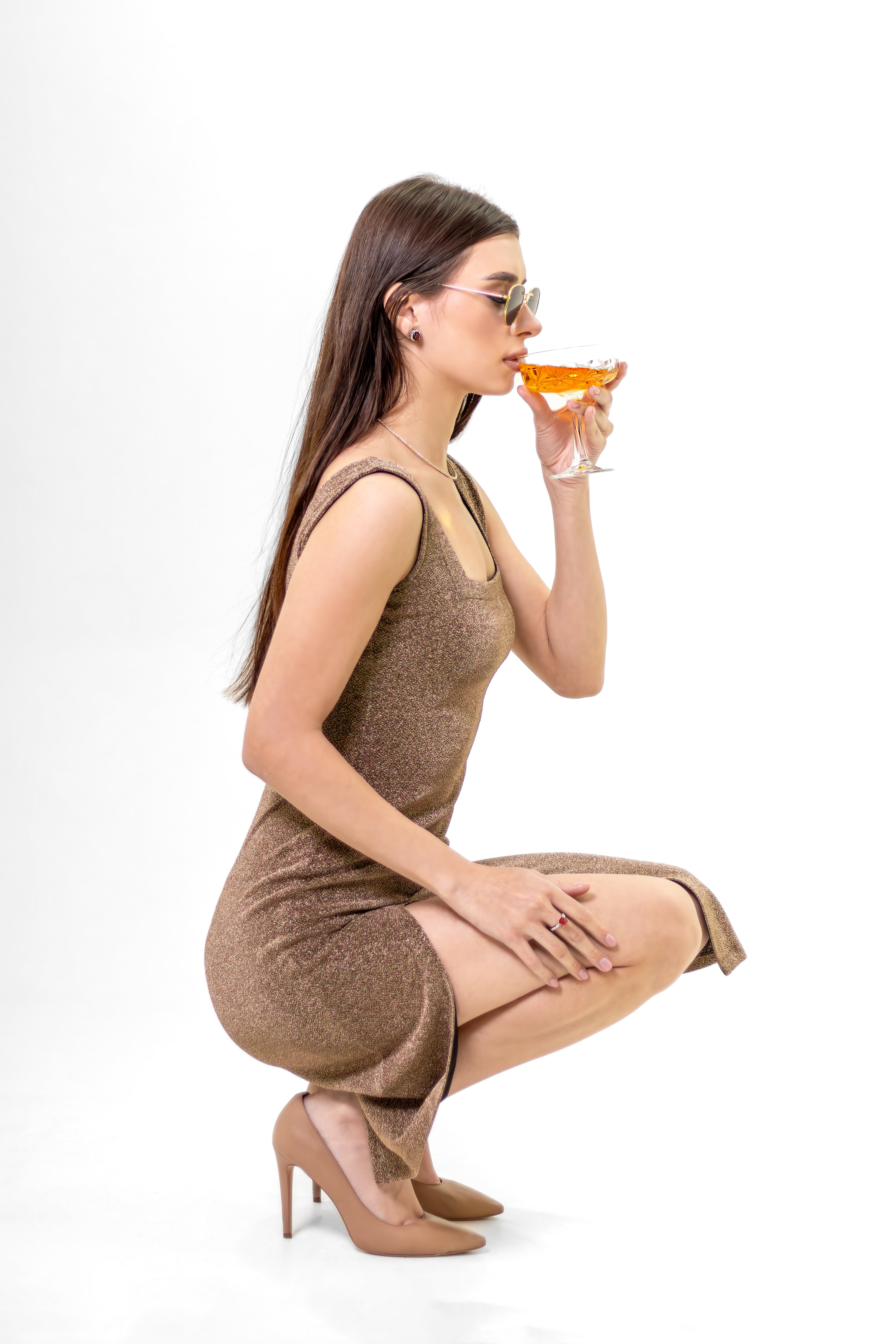 GOLDEN SHIMMER MID SLIT DRESS FOR WOMEN