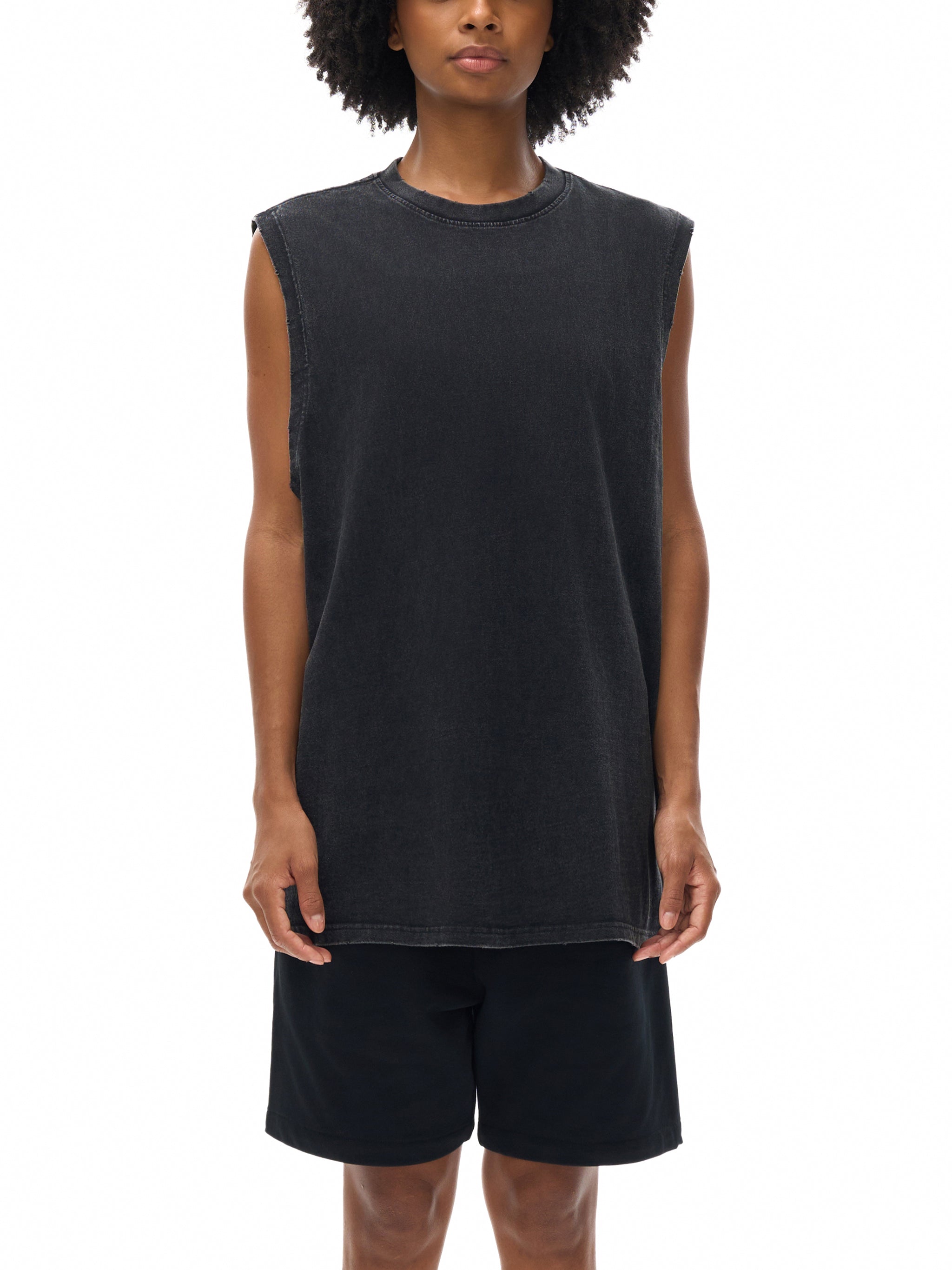 Snow Washed Frayed Hem Tank Top