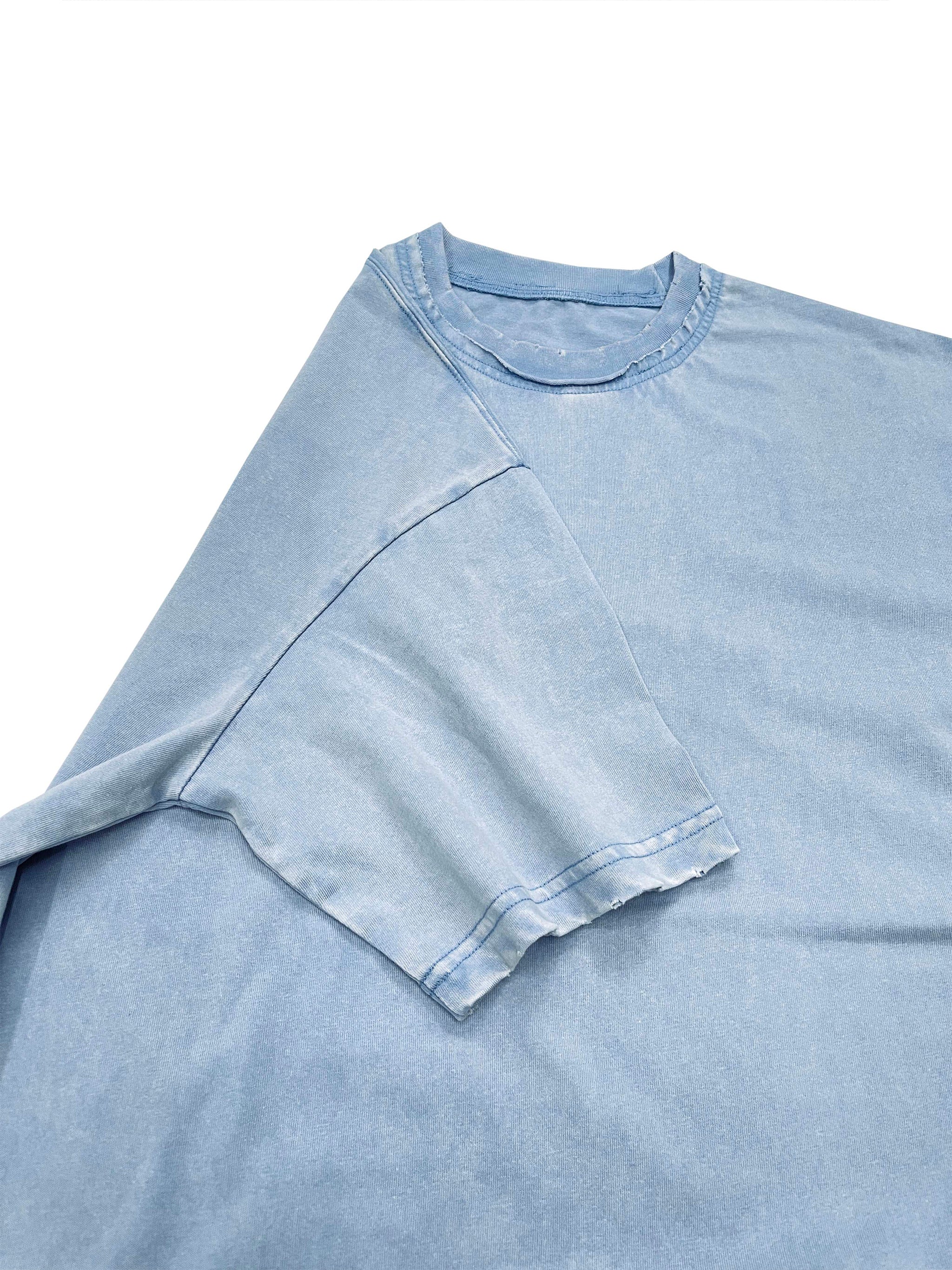 Snow Washed Raw-Edge Neckline T-Shirt