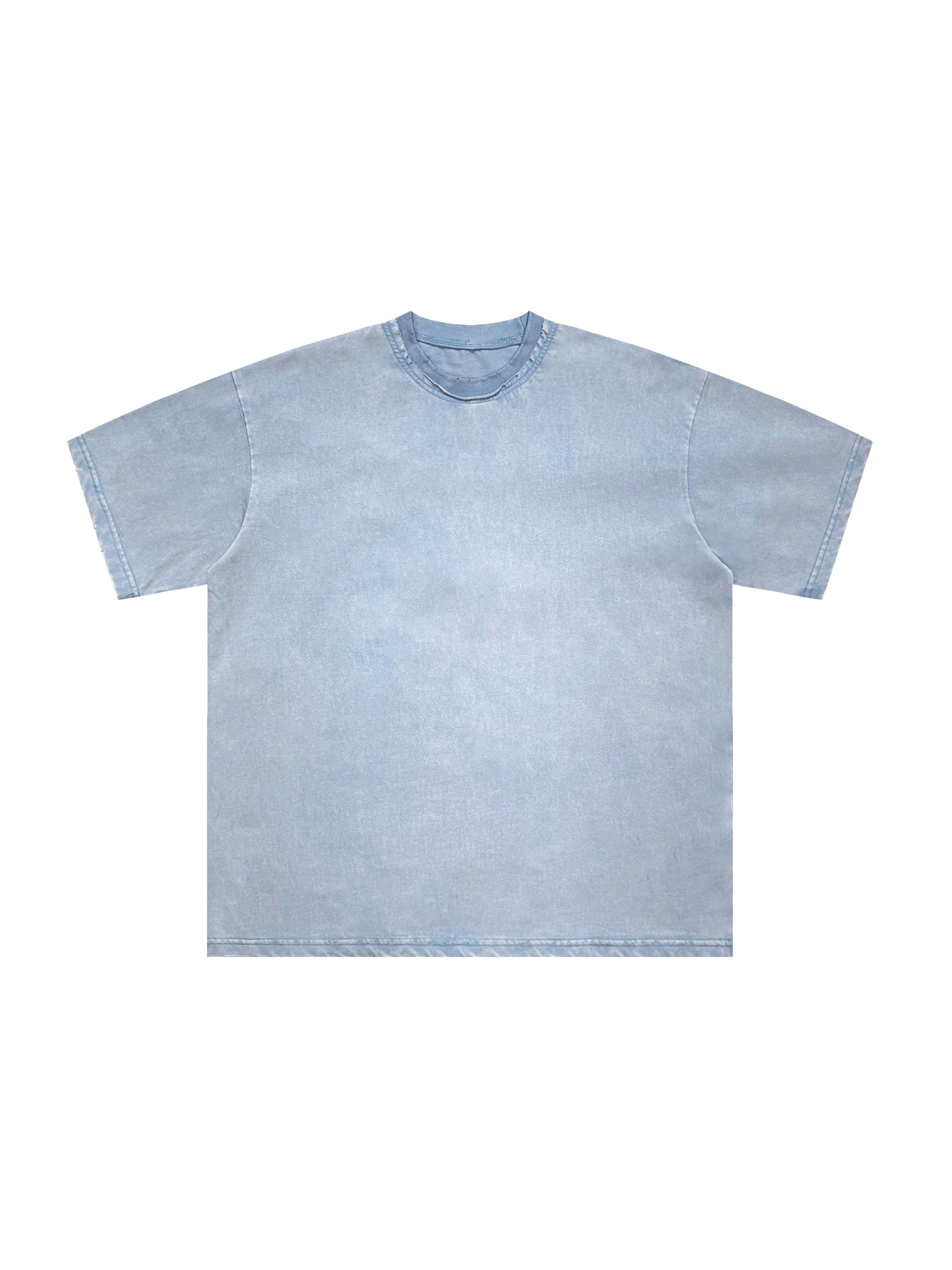 Snow Washed Raw-Edge Neckline T-Shirt