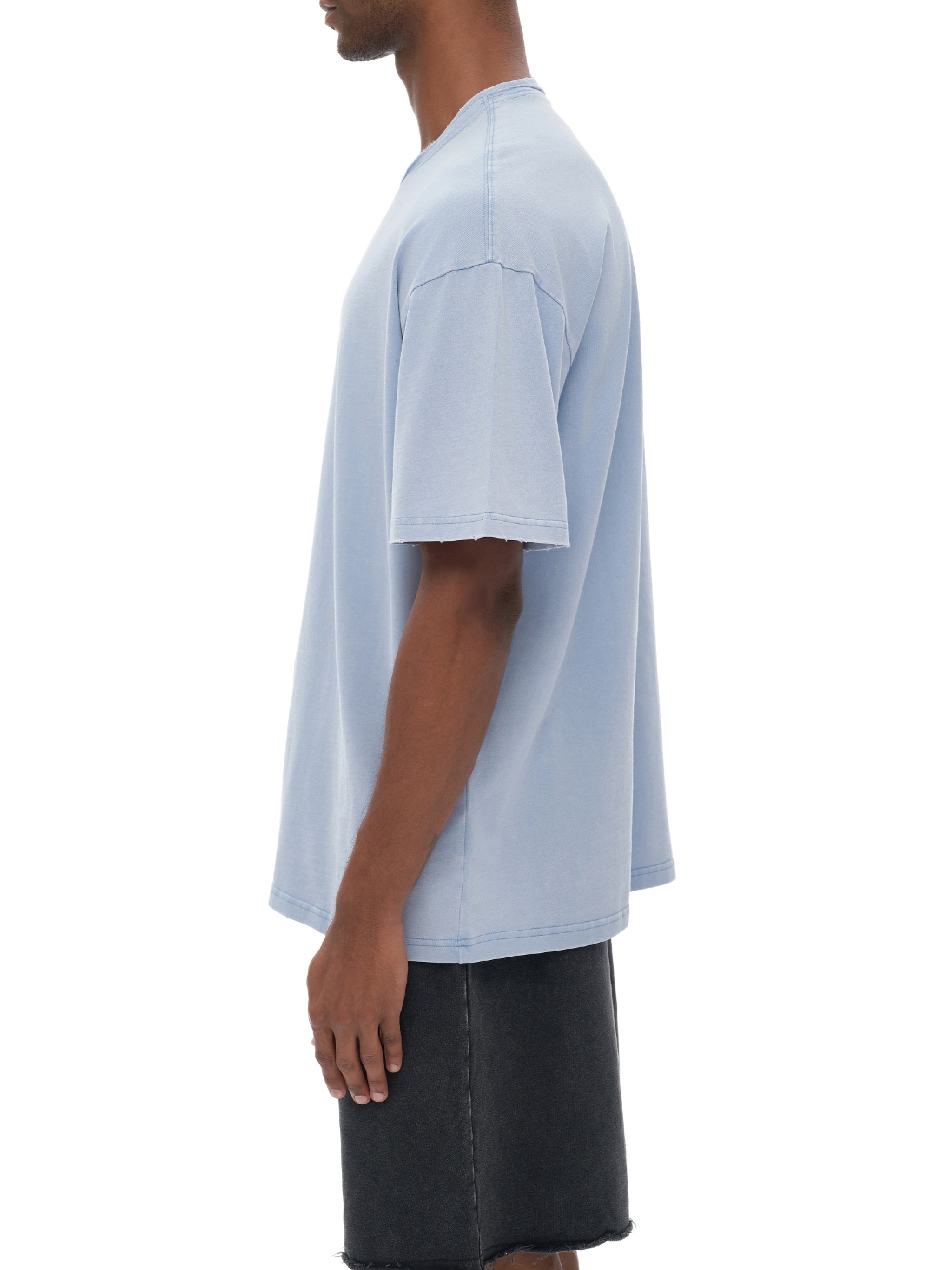 Snow Washed Raw-Edge Neckline T-Shirt