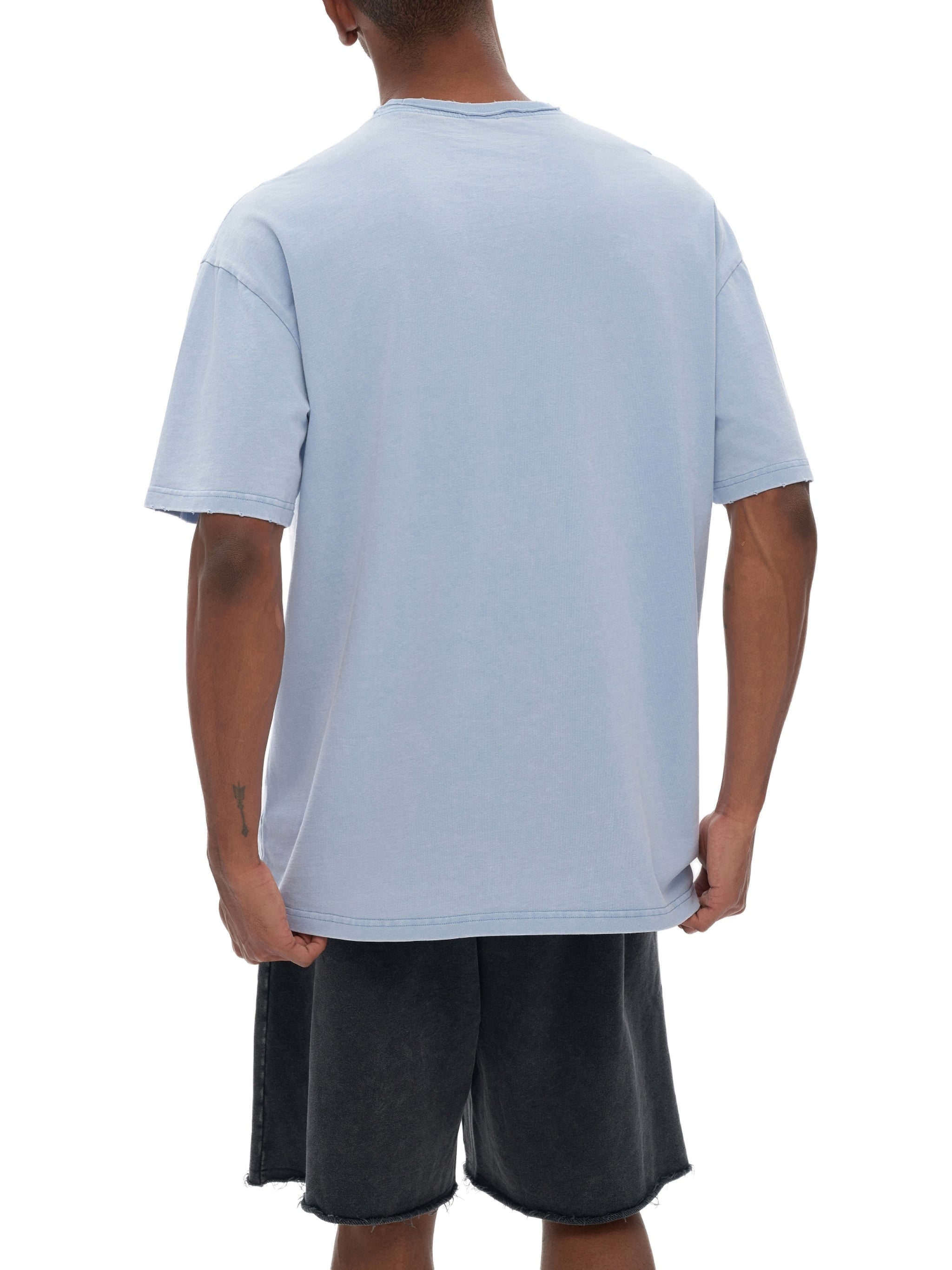 Snow Washed Raw-Edge Neckline T-Shirt