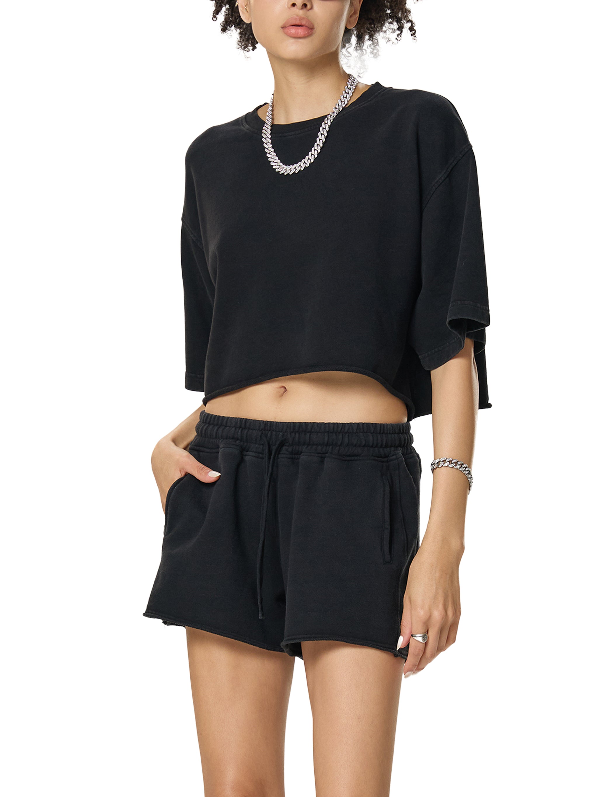 Snow Washed Raw Edge Crop Top