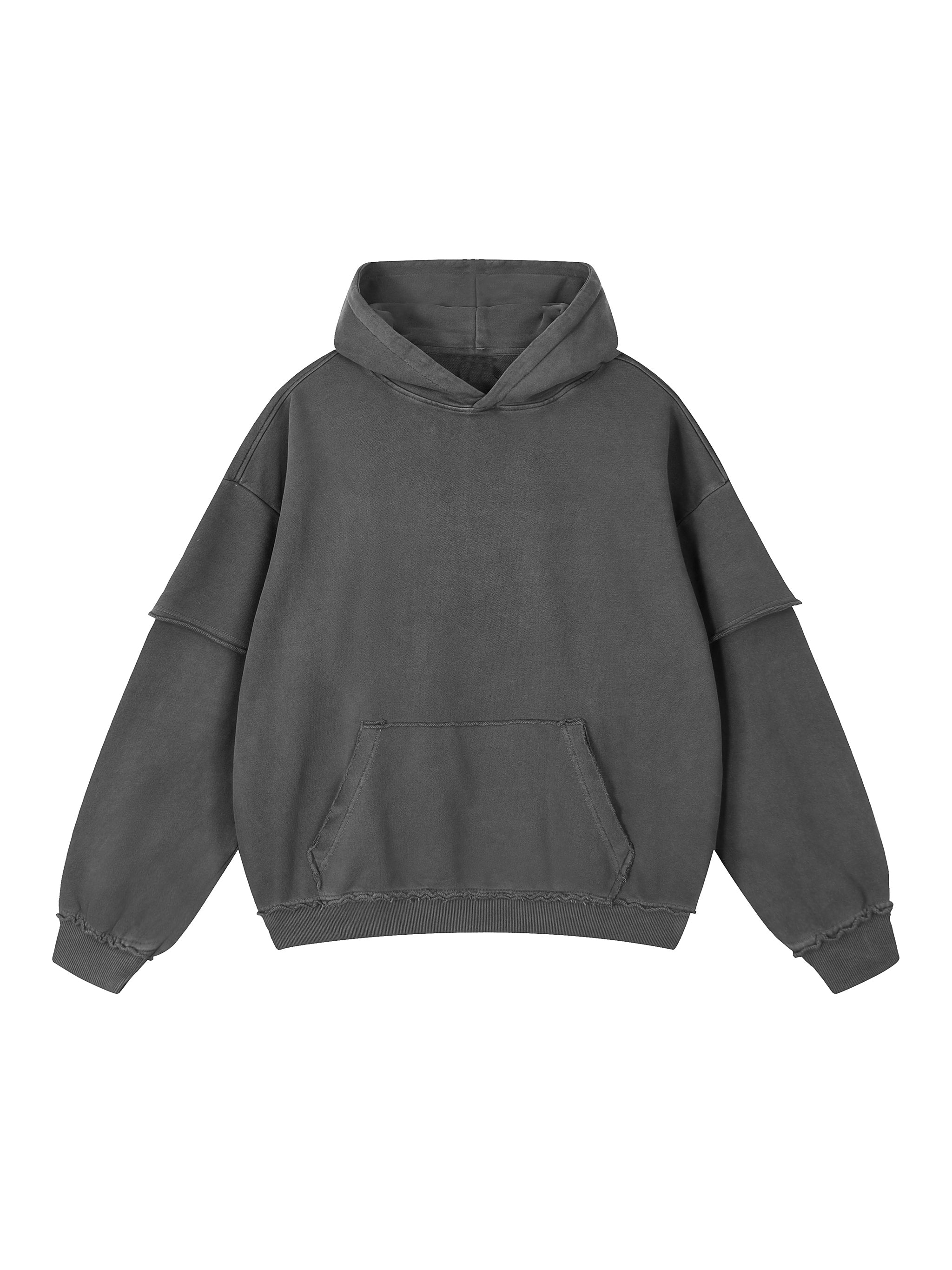 Snow Washed Raw Edge Double Layered Hoodie