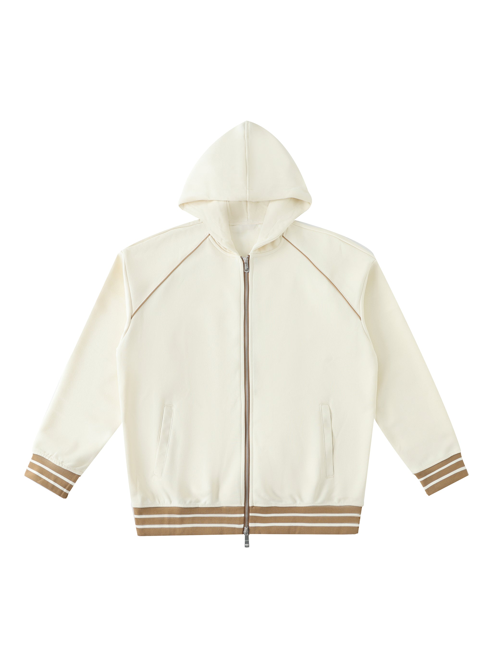 Striped Trim Zip-Up Hoodie