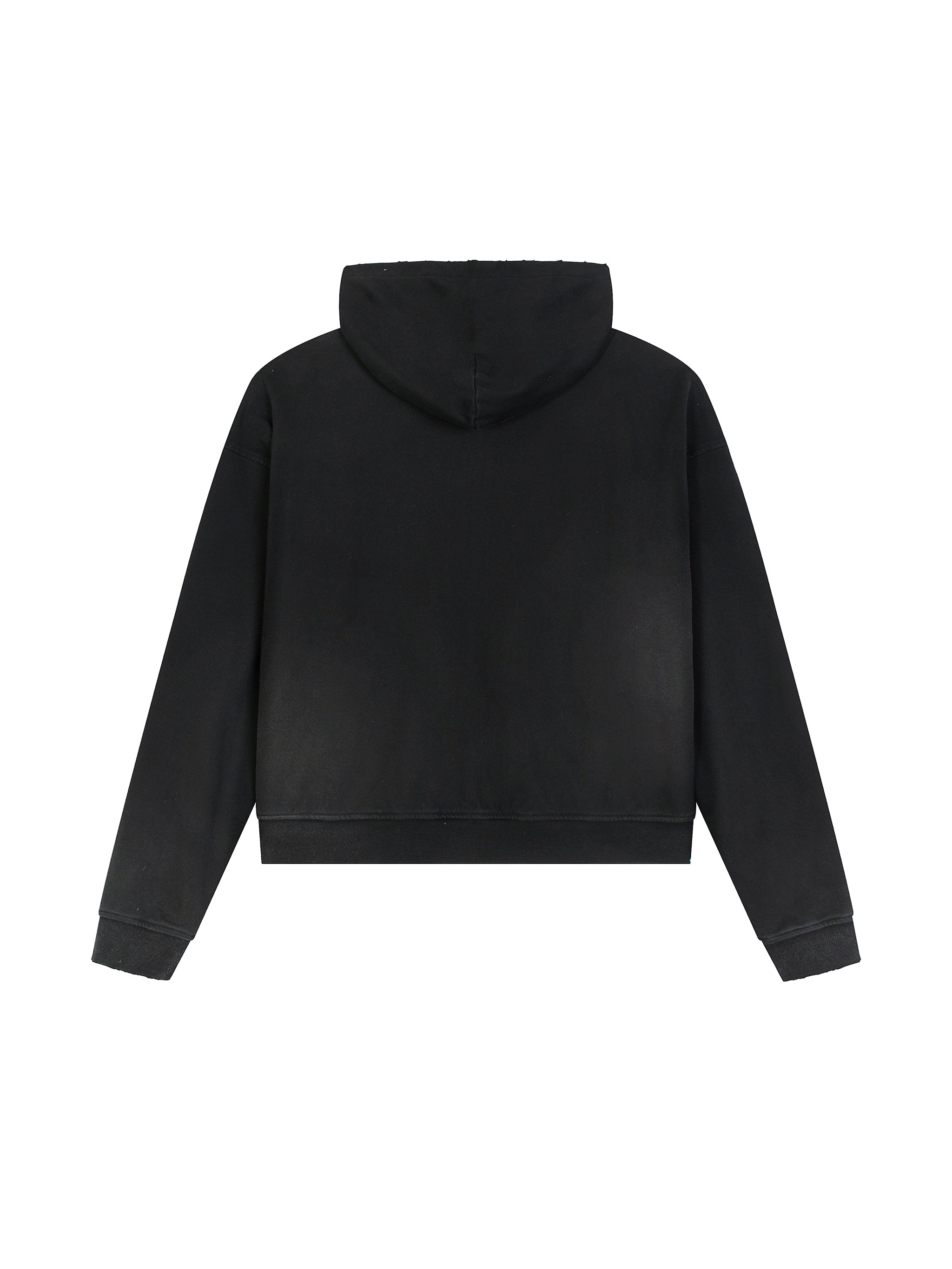Sun Fade Frayed Raw Edge Fleece Zip Hoodie