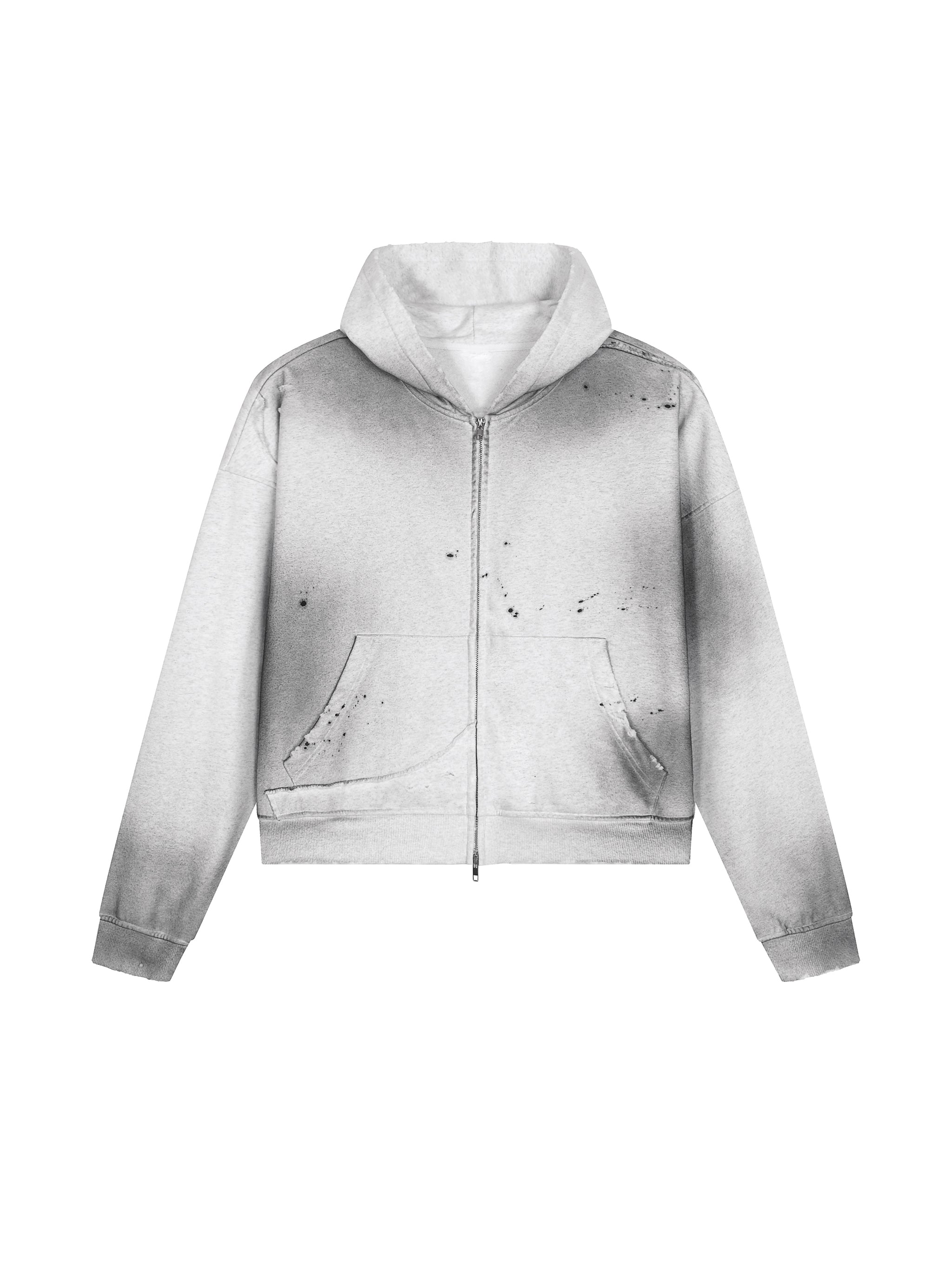 Sun Fade Frayed Raw Edge Fleece Zip Hoodie