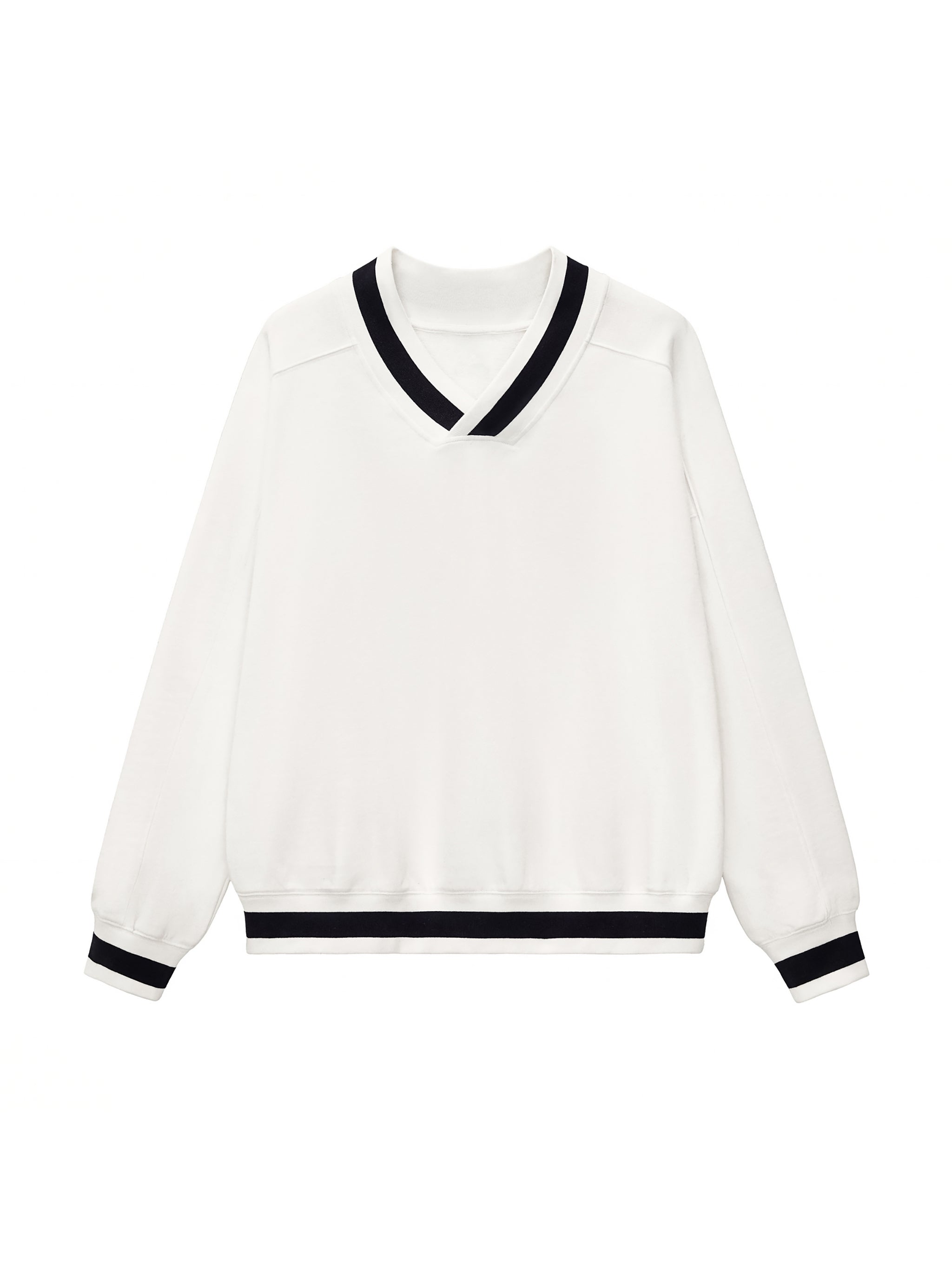 V-Neck Contrast Collar Boxy Sweatshirt
