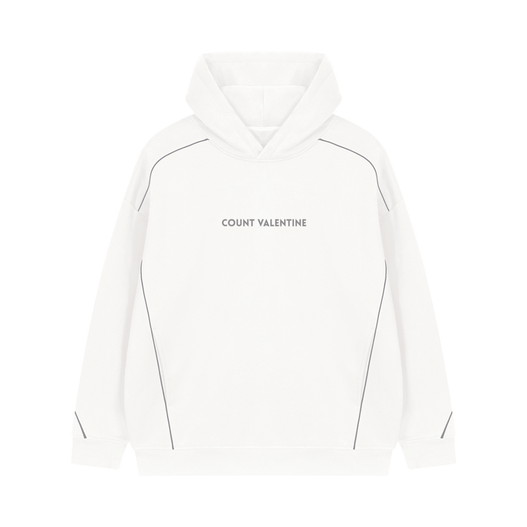 Unisex Oversized Piping Fleece Hoodie - White