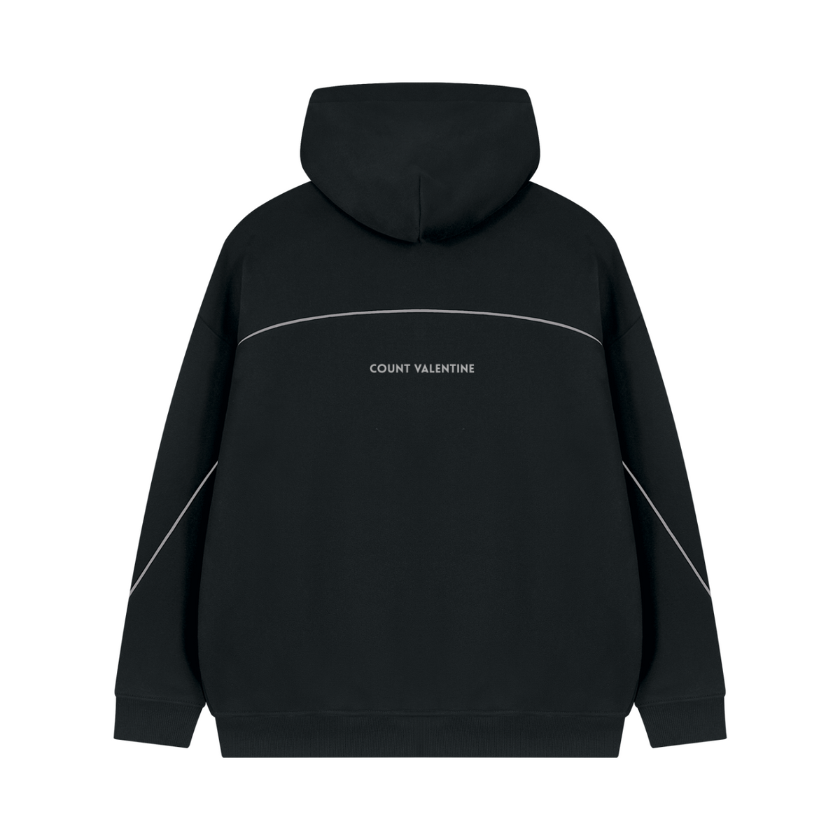 Unisex Oversized Piping Fleece Hoodie - Black