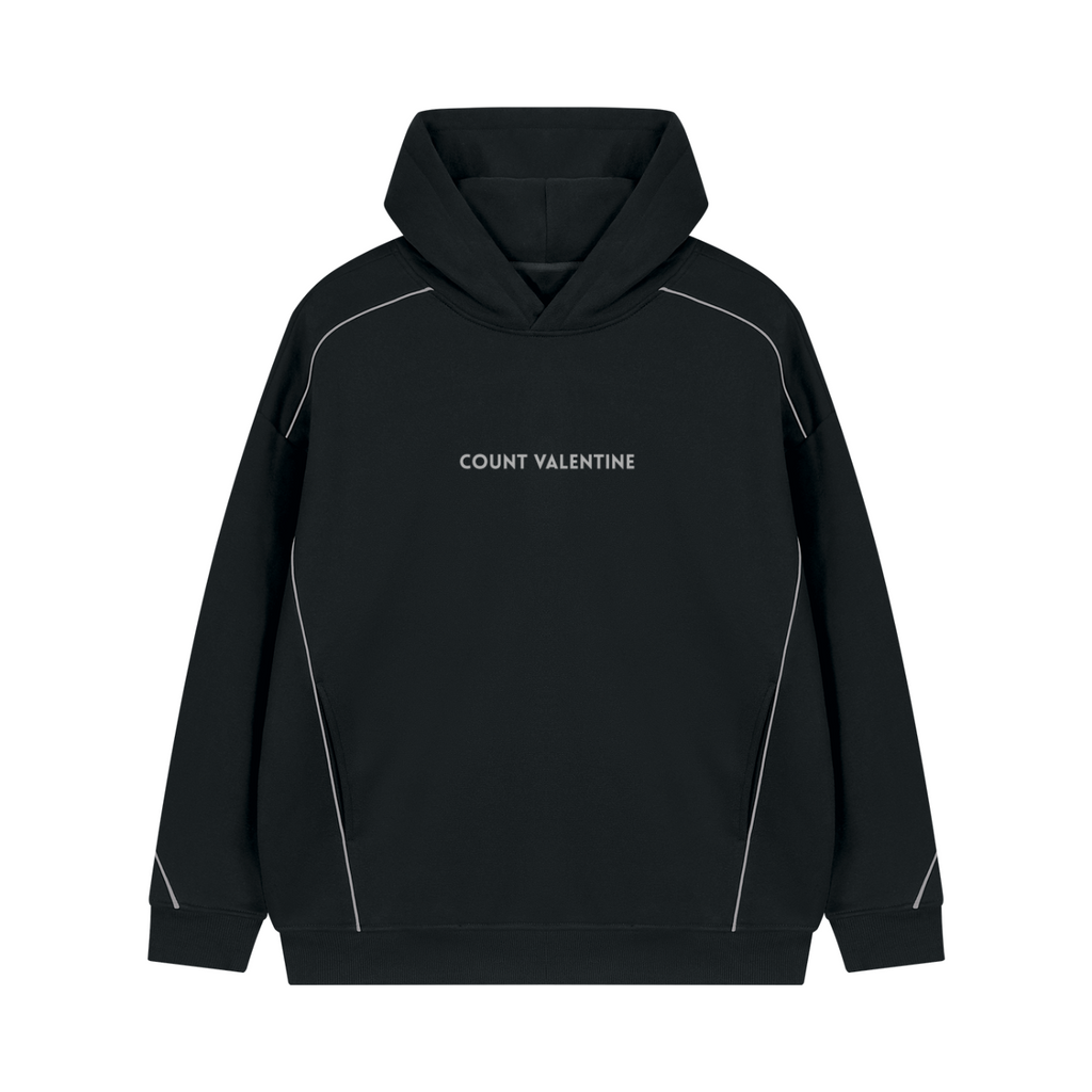 Unisex Oversized Piping Fleece Hoodie - Black