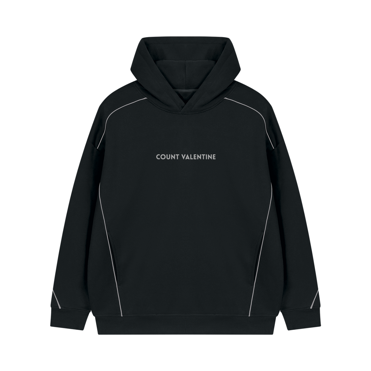 Unisex Oversized Piping Fleece Hoodie - Black