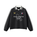 Contrast Striped Lapel Collar Sweatshirt