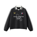 Contrast Striped Lapel Collar Sweatshirt