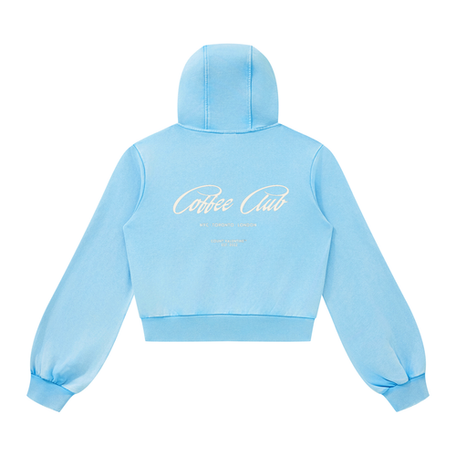 Coffee Club Vintage Wash Hoodie - Sky Blue, back view | women's zip hoodie by Count Valentine