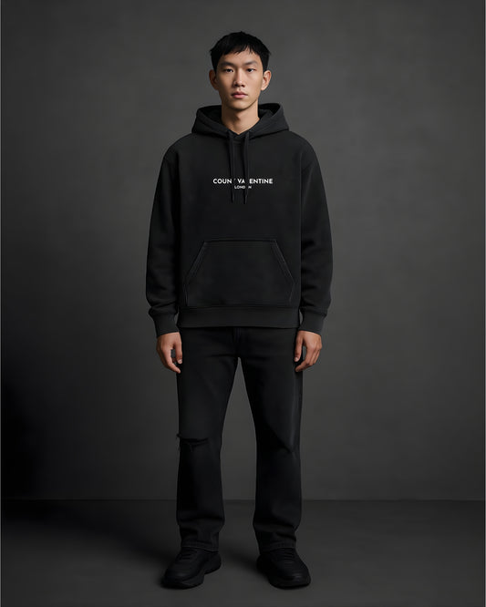 CHARCOAL BLACK ACID WASHED HOODIE