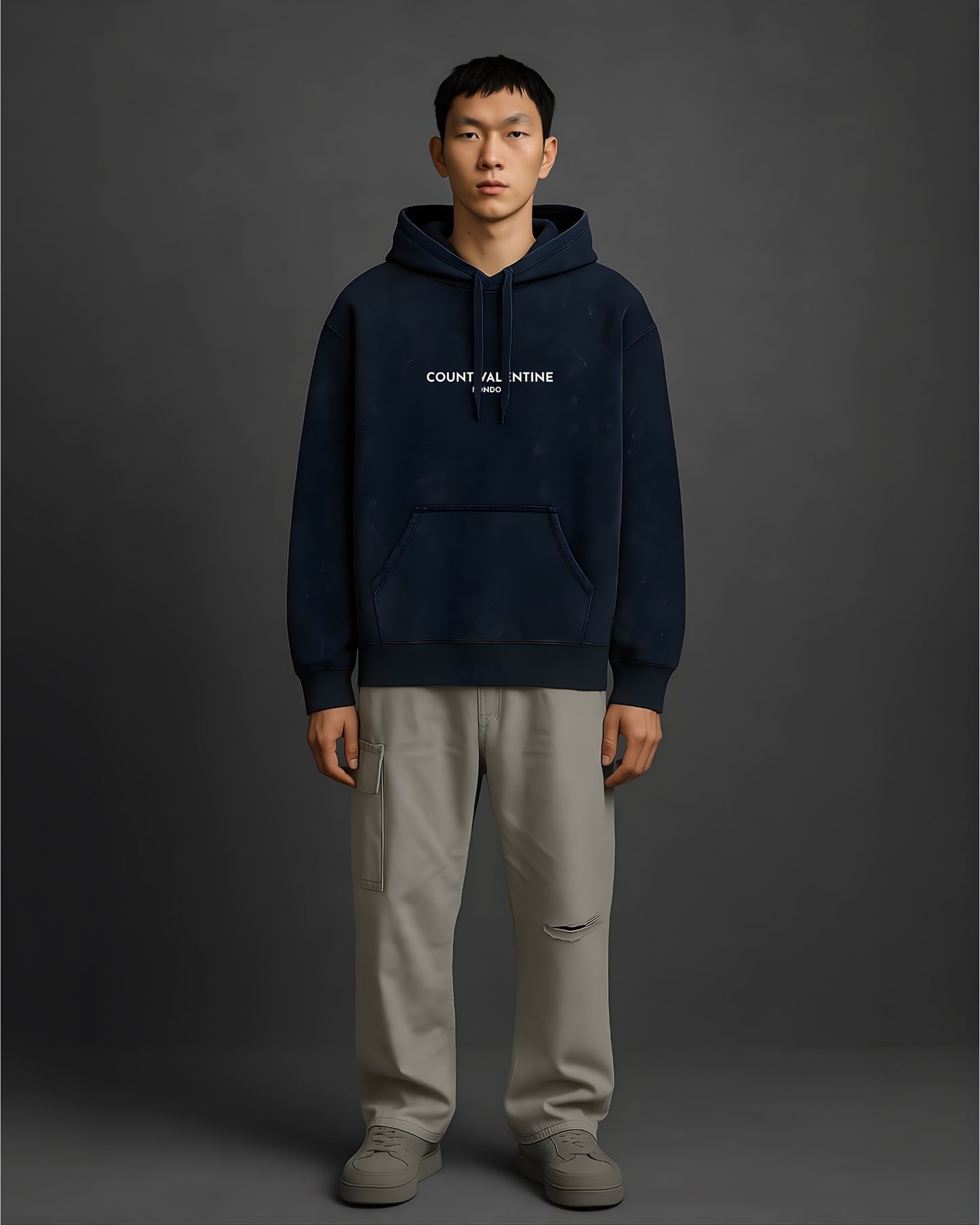 Navy Blue Unisex Acid Washed Hoodie