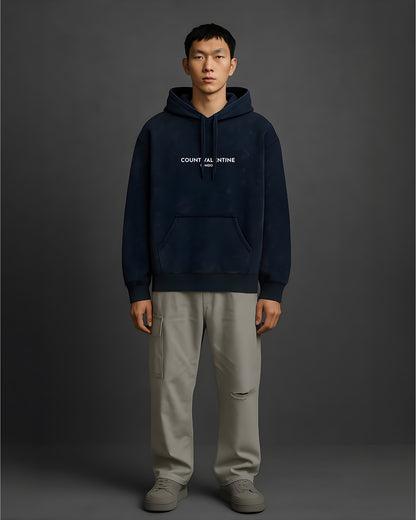 Navy Blue Unisex Acid Washed Hoodie
