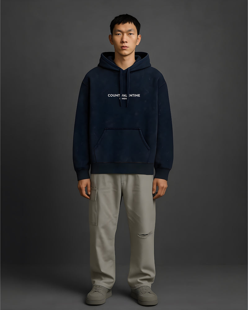 Navy Blue Unisex Acid Washed Hoodie