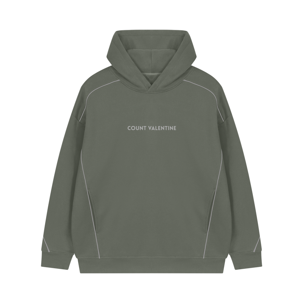 Unisex Oversized Piping Fleece Hoodie - Sage Grey