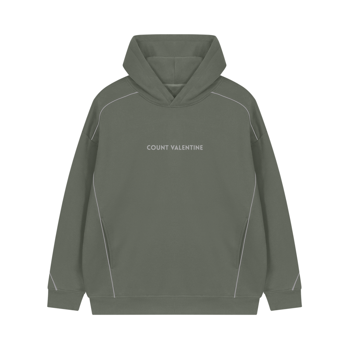 Unisex Oversized Piping Fleece Hoodie - Sage Grey