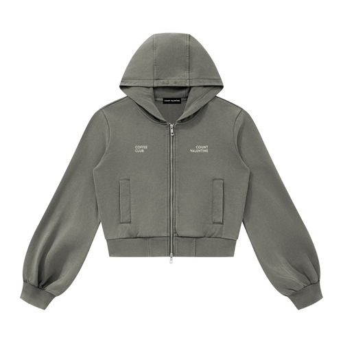 Coffee Club Vintage Wash Hoodie - Sage Grey, front view | women's zip hoodie by Count Valentine