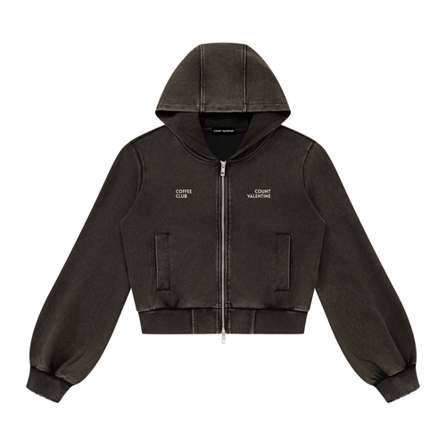 Coffee Club Vintage Wash Hoodie - Black, front view | women's zip hoodie by Count Valentine