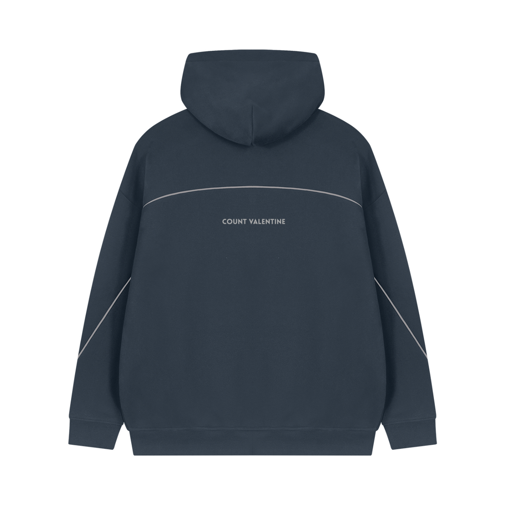 Unisex Oversized Piping Fleece Hoodie - Navy