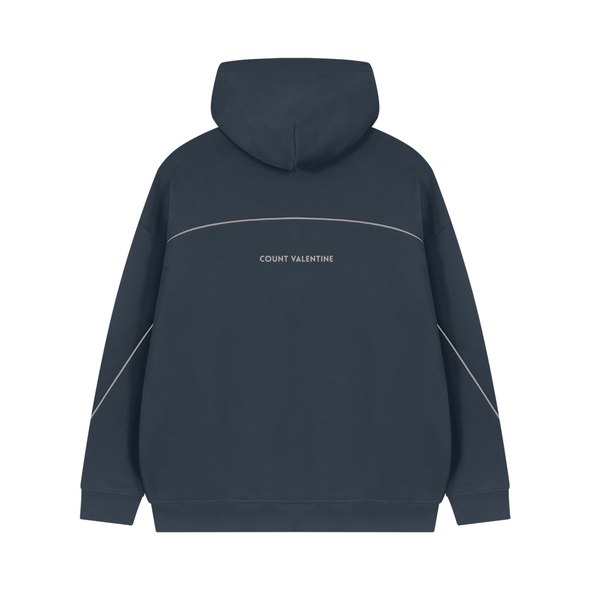 Unisex Oversized Piping Fleece Hoodie - Navy