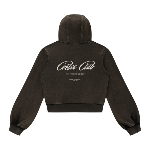 Coffee Club Vintage Wash Hoodie - Black, back view | women's zip hoodie by Count Valentine