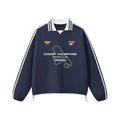 Contrast Striped Lapel Collar Sweatshirt