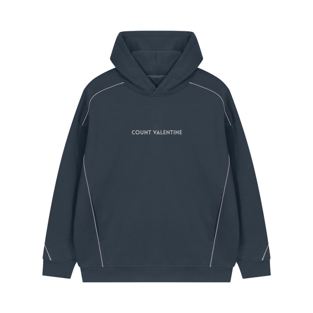 Unisex Oversized Piping Fleece Hoodie - Navy