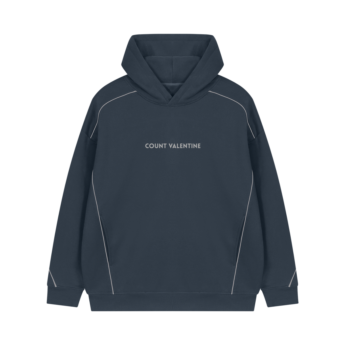 Unisex Oversized Piping Fleece Hoodie - Navy