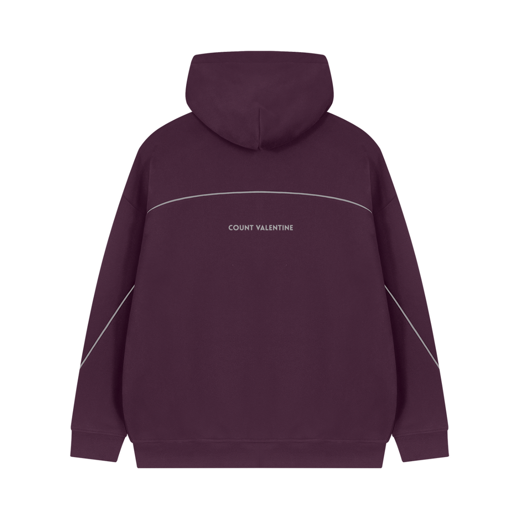 Unisex Oversized Piping Fleece Hoodie - Dark Purple